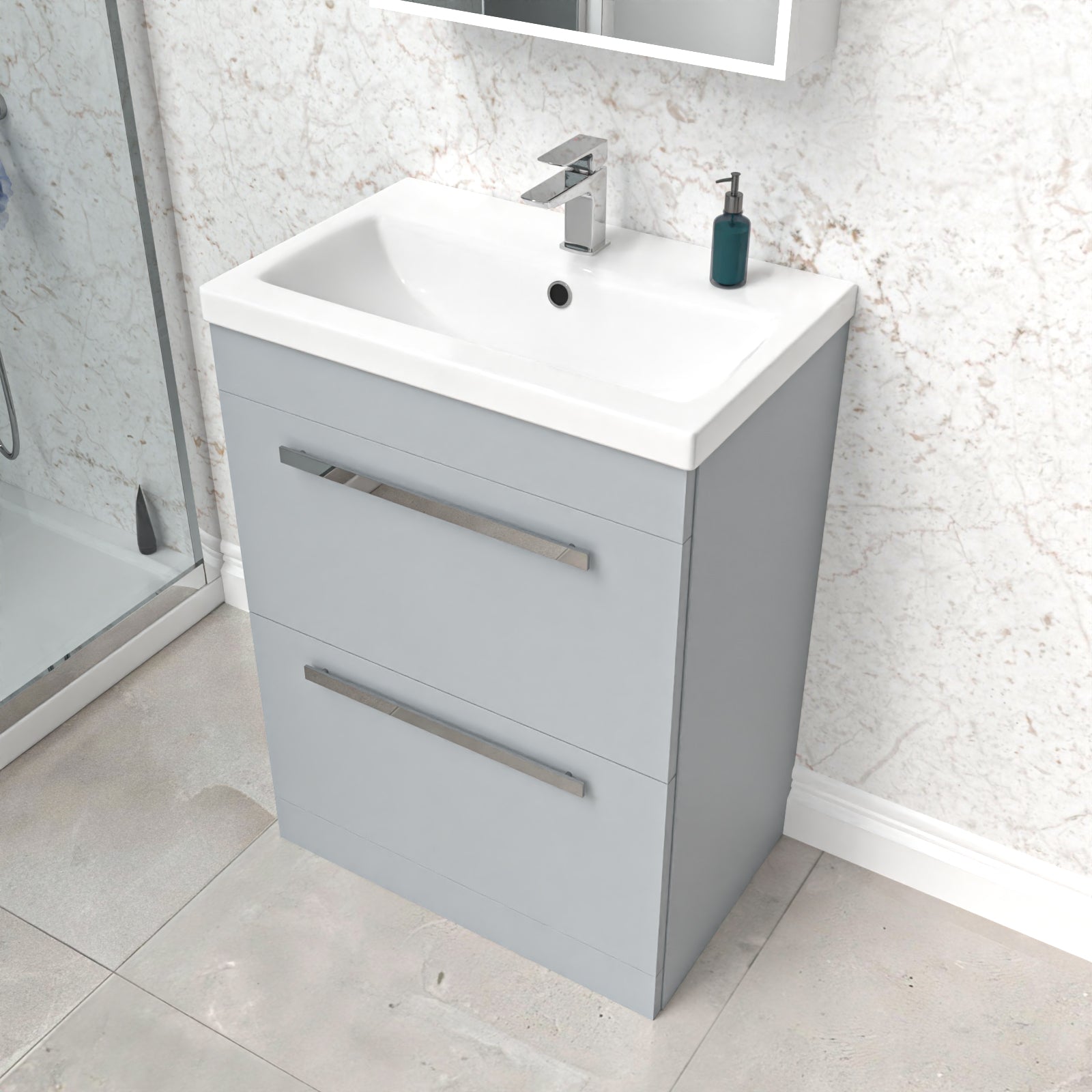 Nanuya 600mm Matte Grey Freestanding 2 Drawer Vanity Basin Unit