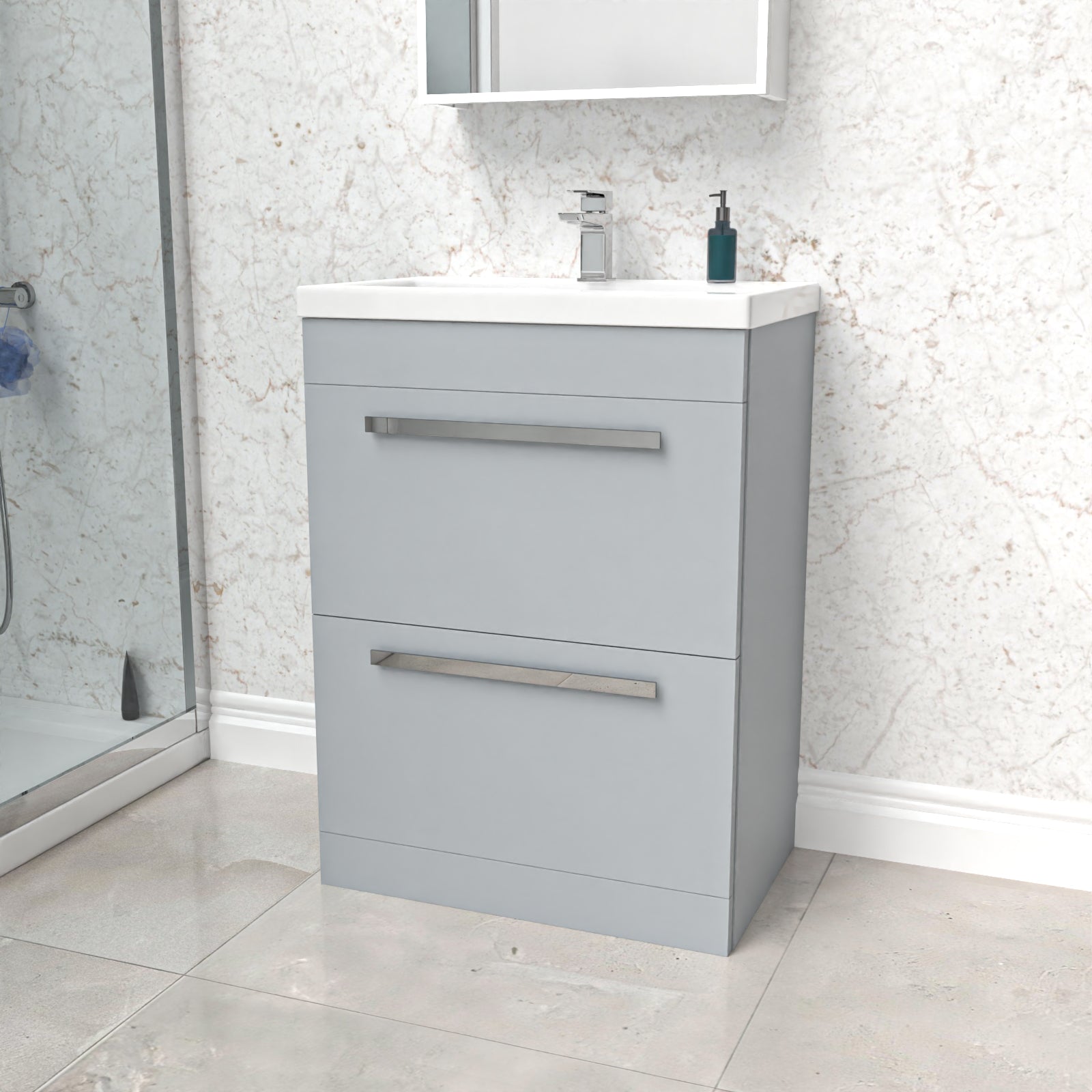 Nanuya 600mm Matte Grey Freestanding 2 Drawer Vanity Basin Unit