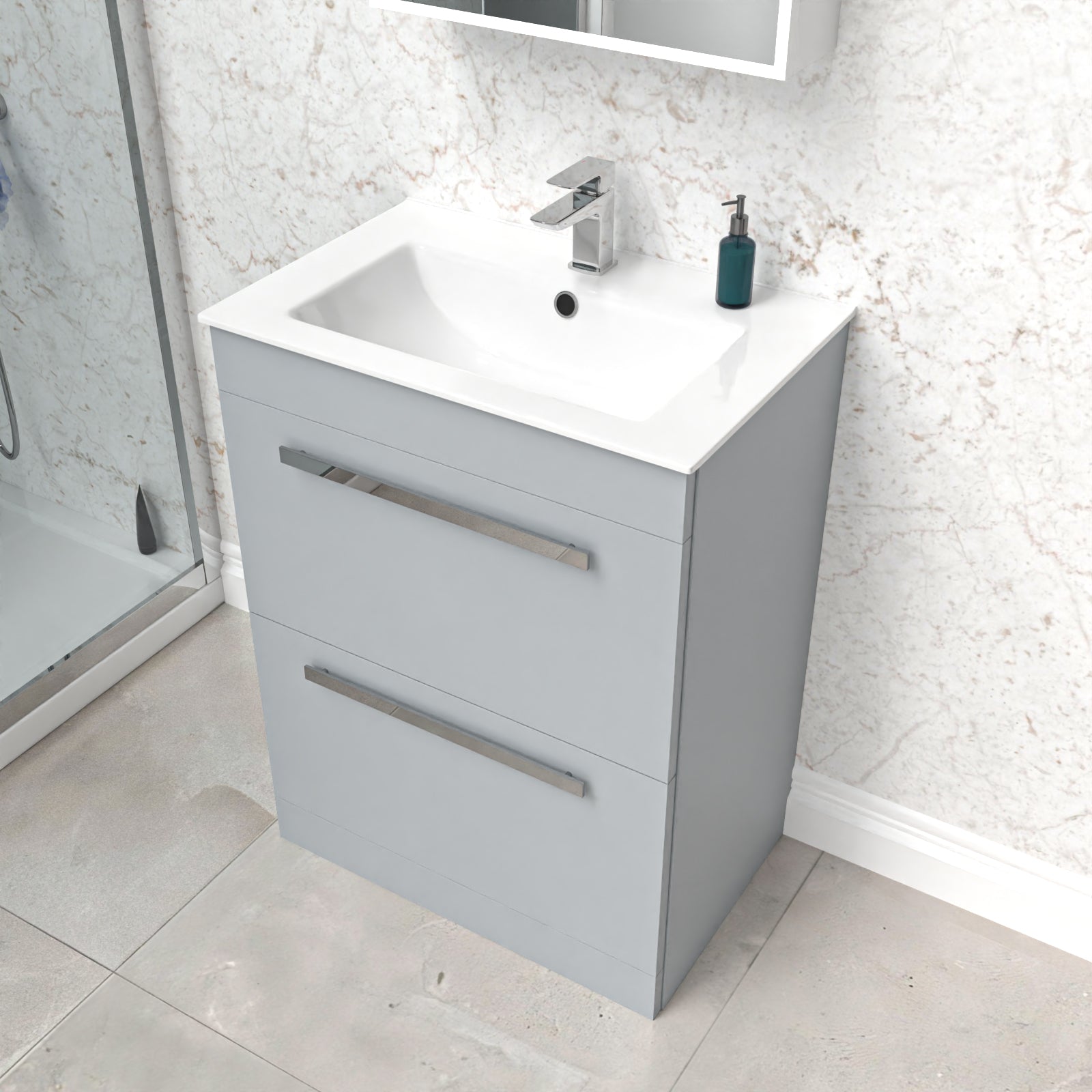 Nanuya Matte Grey 600mm Floorstanding 2 Drawer Vanity Slim Basin Unit
