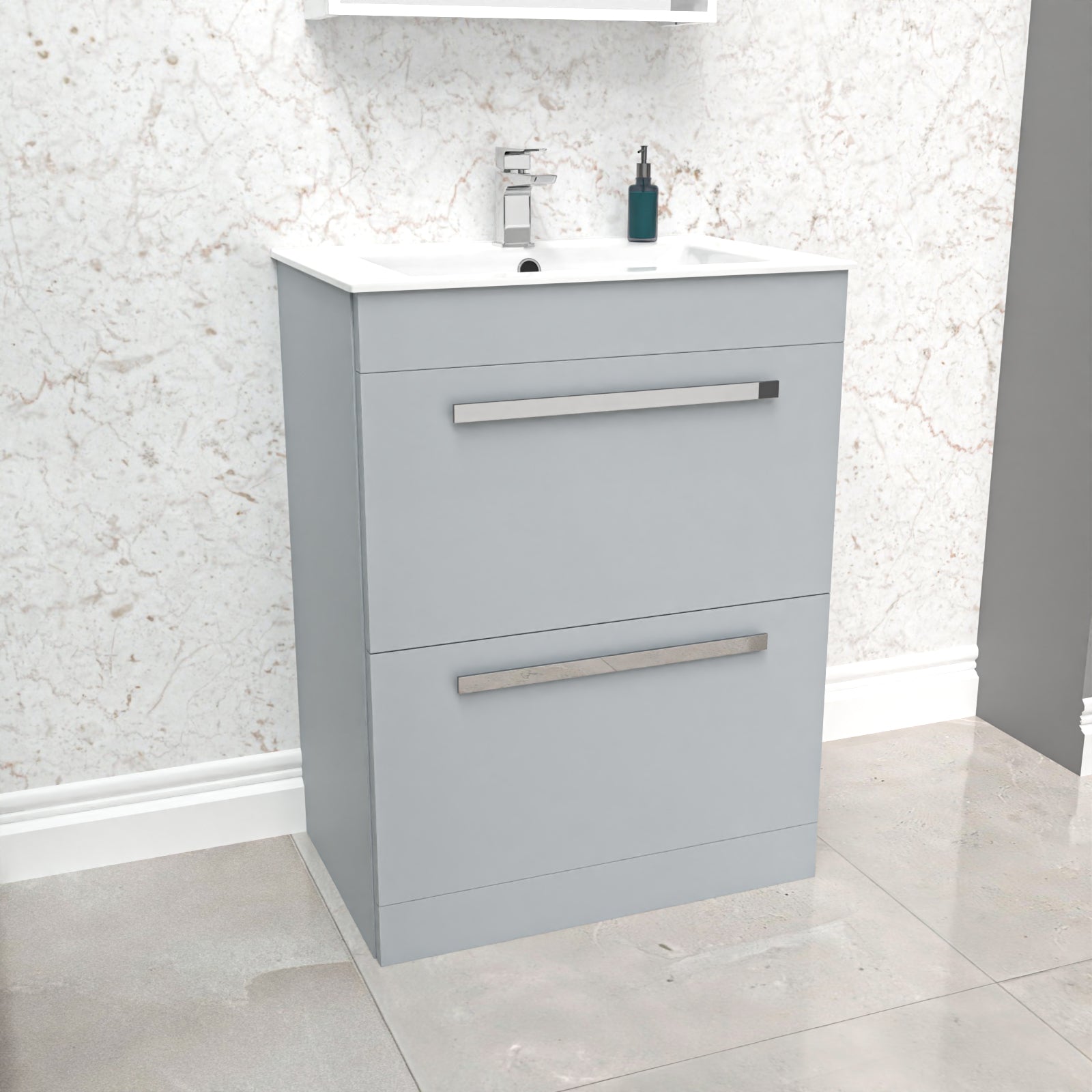 Nanuya Matte Grey 600mm Floorstanding 2 Drawer Vanity Slim Basin Unit