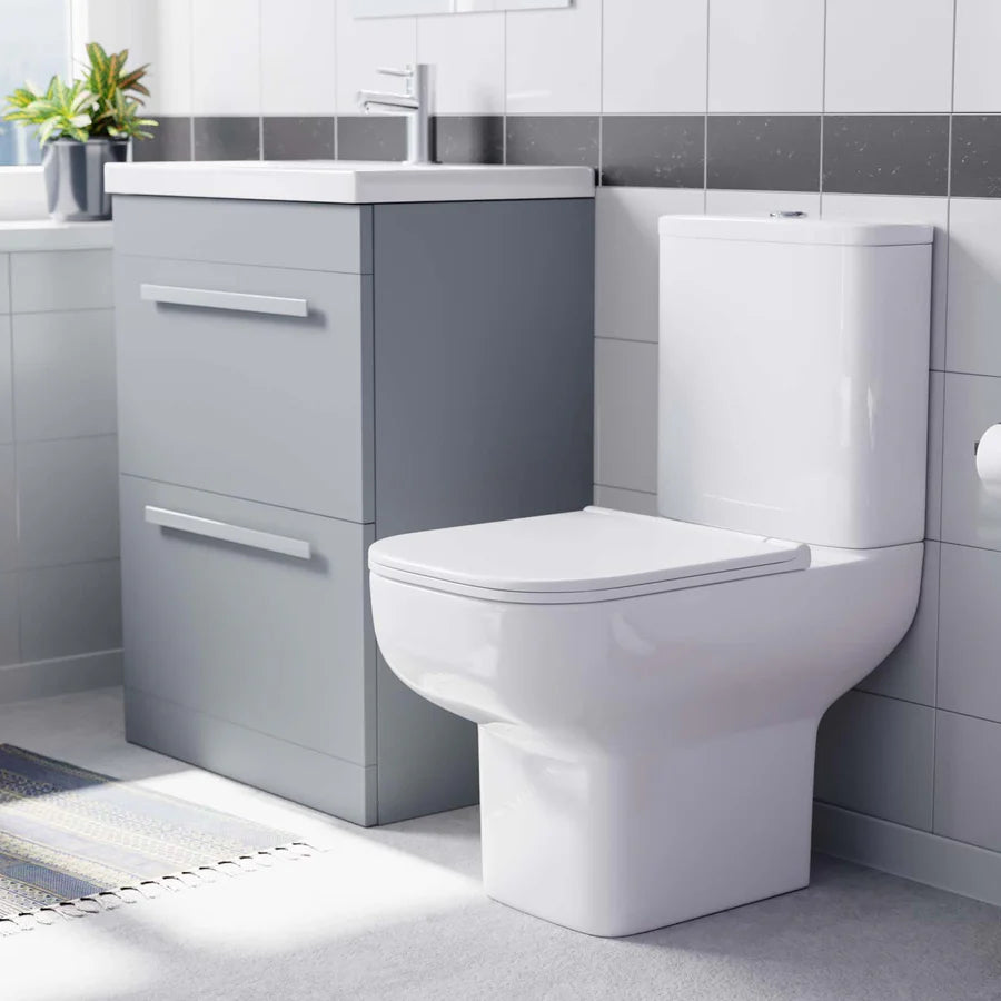 Nanuya 600mm Grey Drawers Basin Vanity Unit Square Close Coupled Toilet