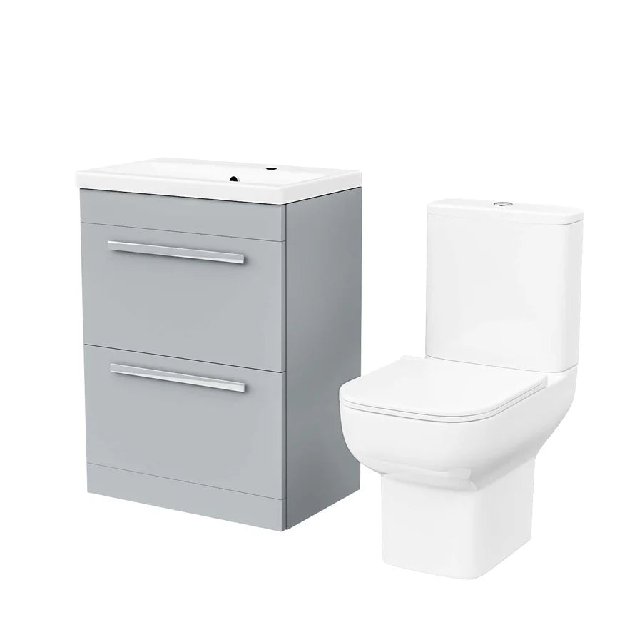 Nanuya 600mm Grey Drawers Basin Vanity Unit Square Close Coupled Toilet