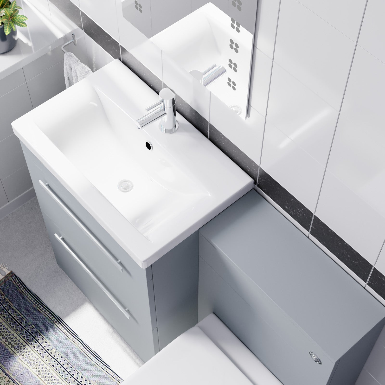 Nanuya 600mm Matte Grey 2 Drawers Vanity Unit, Back To Wall Toilet