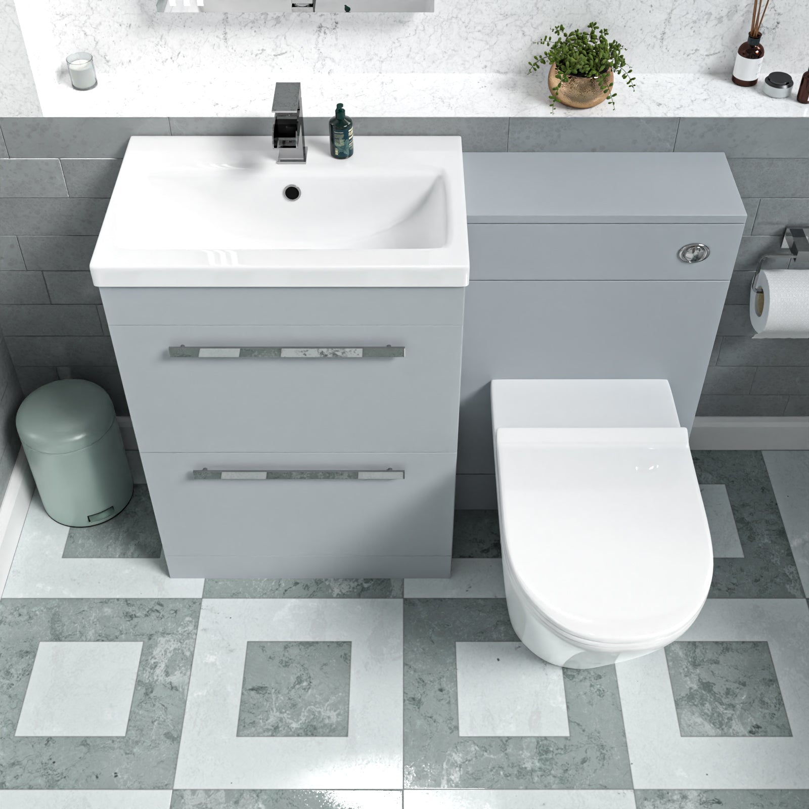 Nanuya 600mm Matte Grey 2 Drawers Vanity Unit, Back To Wall Toilet