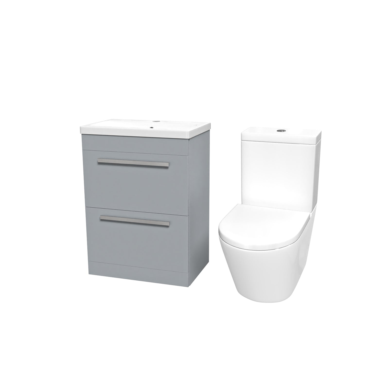 Nanuya 600mm Matte Grey Drawers Vanity Basin Unit & Round Close Coupled Toilet