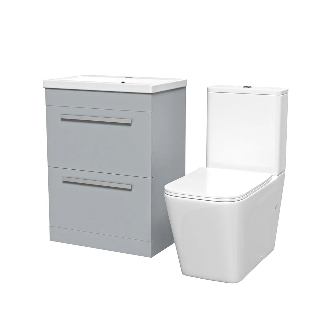 Nanuya 600mm Matte Grey 2 Drawers Basin Vanity Rimless Square Toilet