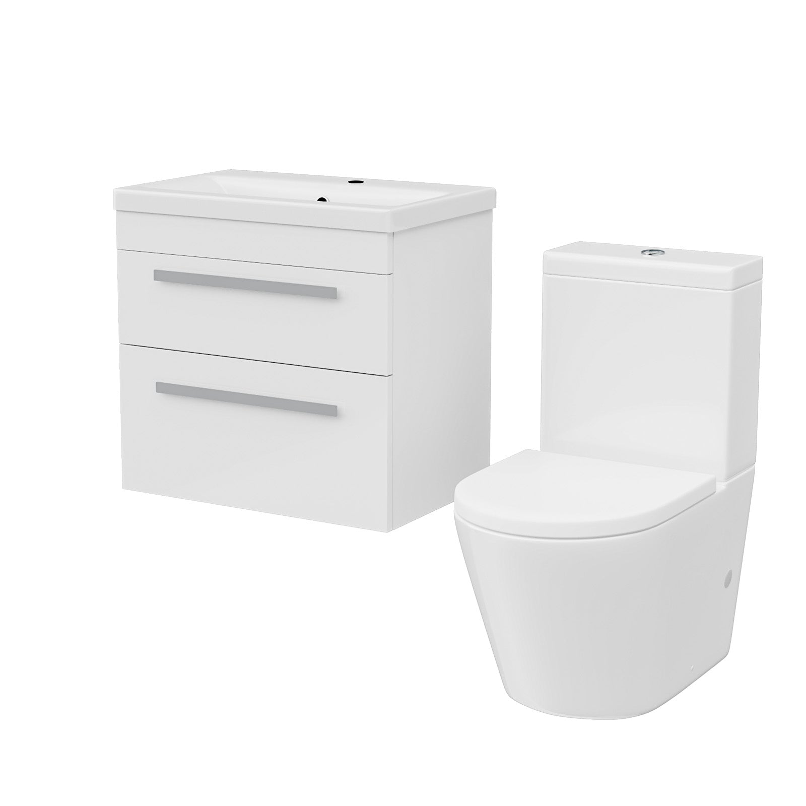 Nanuya White 600mm Wall Hung 2 Drawer Vanity Cabinet Unit & Close Coupled Toilet