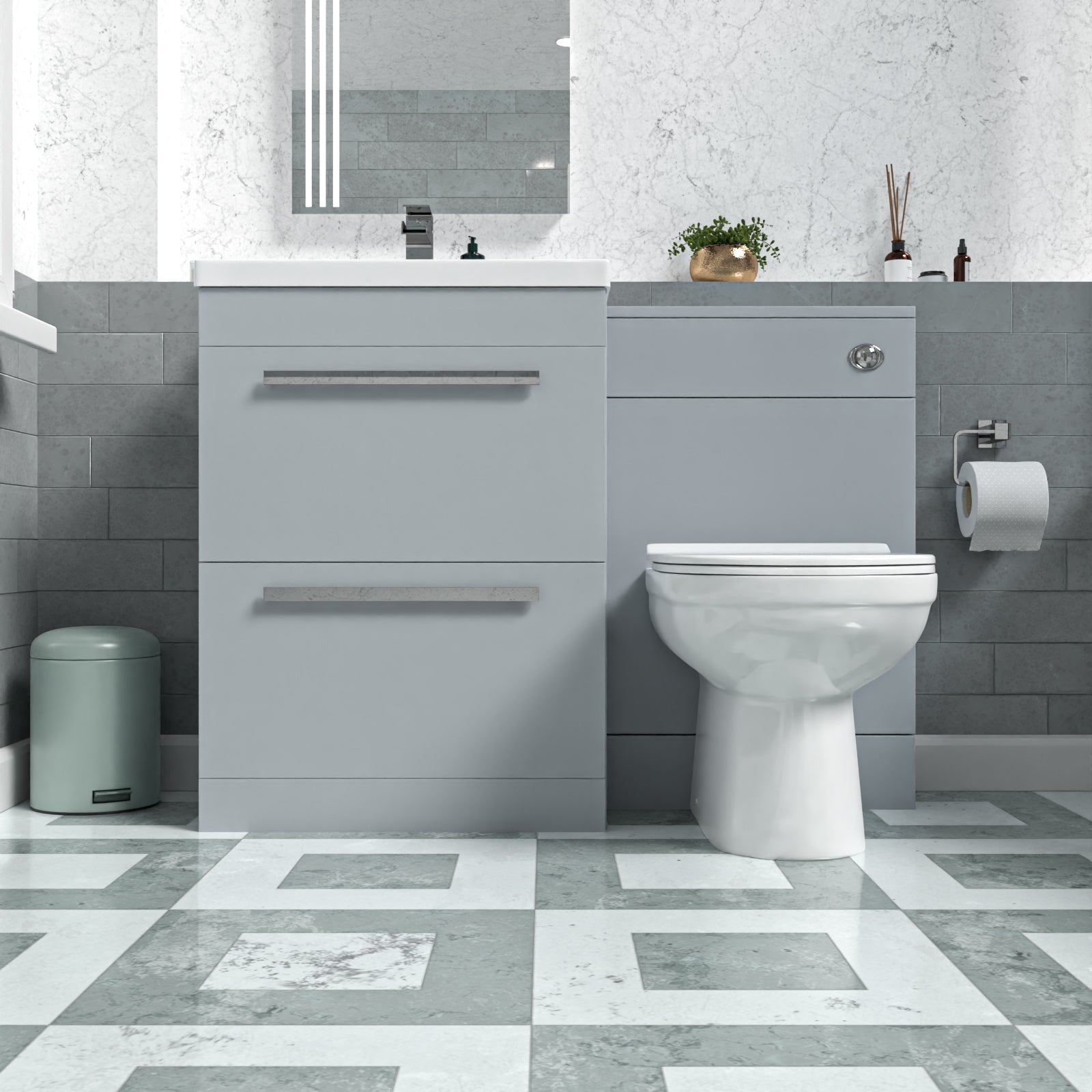 Nanuya Matte Grey 1100mm Floorstanding 2 Drawer Vanity WC Unit & BTW Toilet