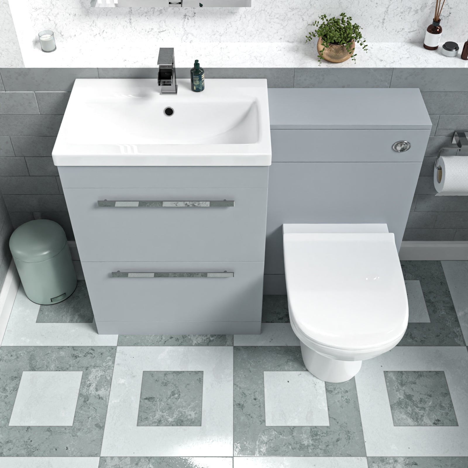 Nanuya Matte Grey 1100mm Floorstanding 2 Drawer Vanity WC Unit & BTW Toilet