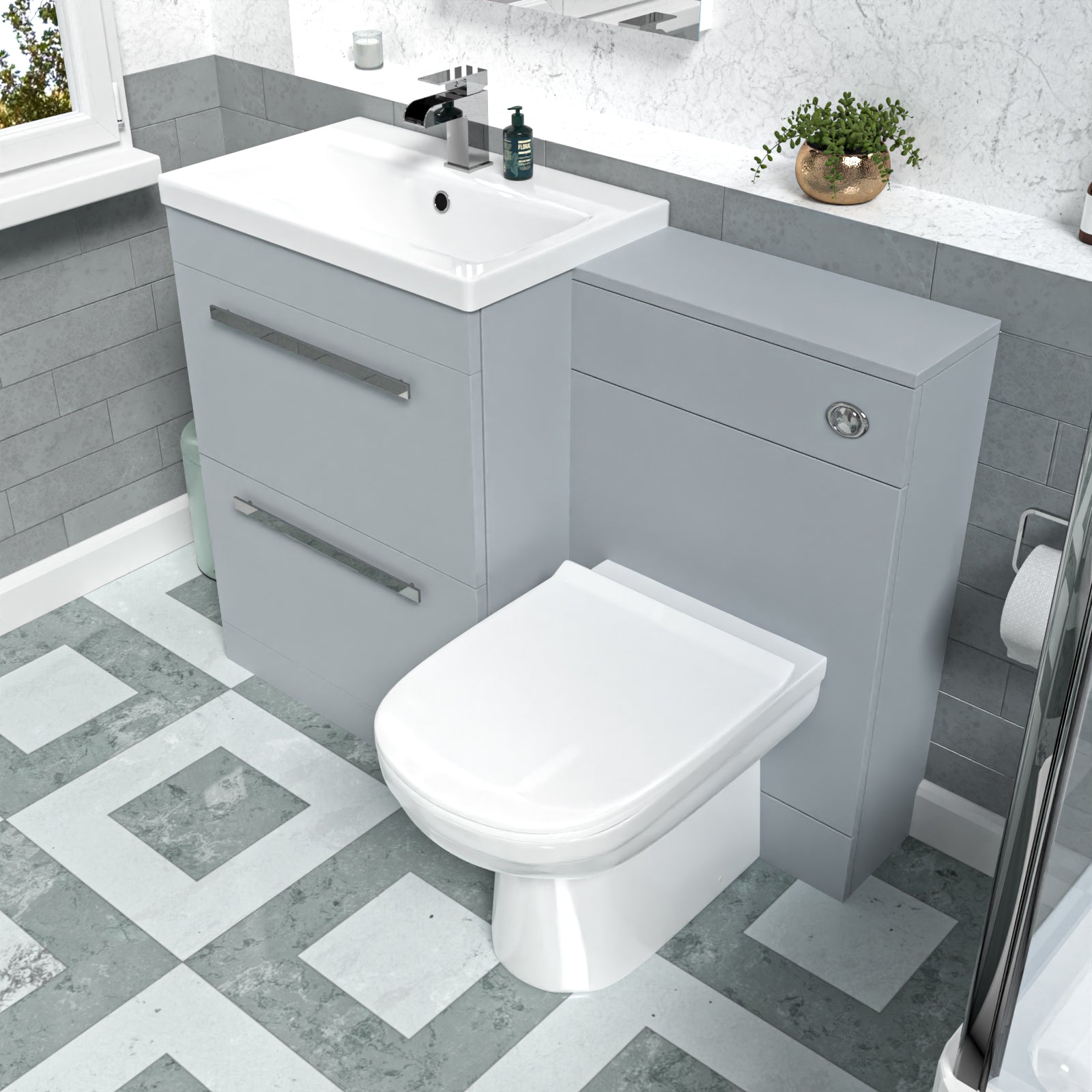 Nanuya Matte Grey 1100mm Floorstanding 2 Drawer Vanity WC Unit & BTW Toilet