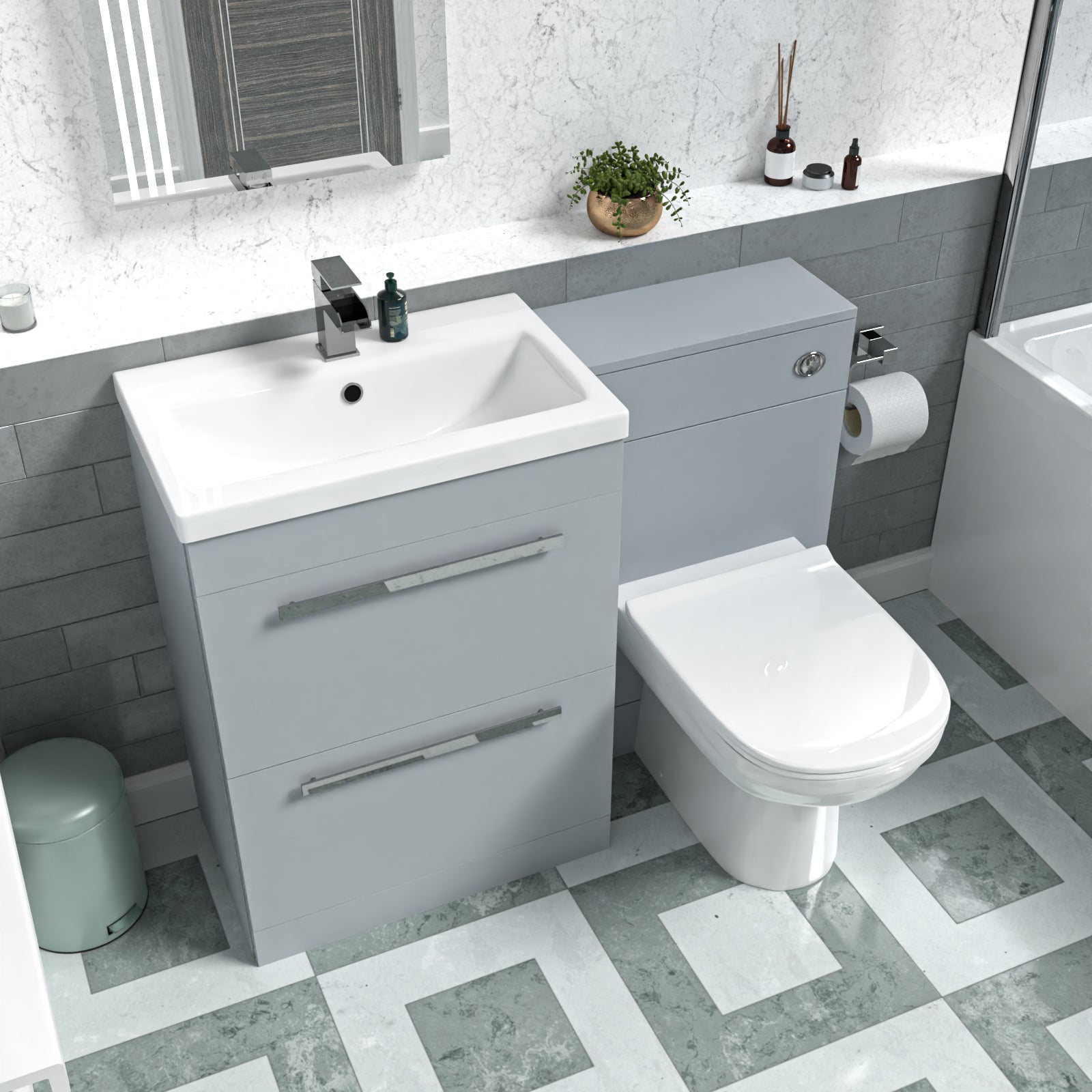 Nanuya Matte Grey 1100mm Floorstanding 2 Drawer Vanity WC Unit & BTW Toilet