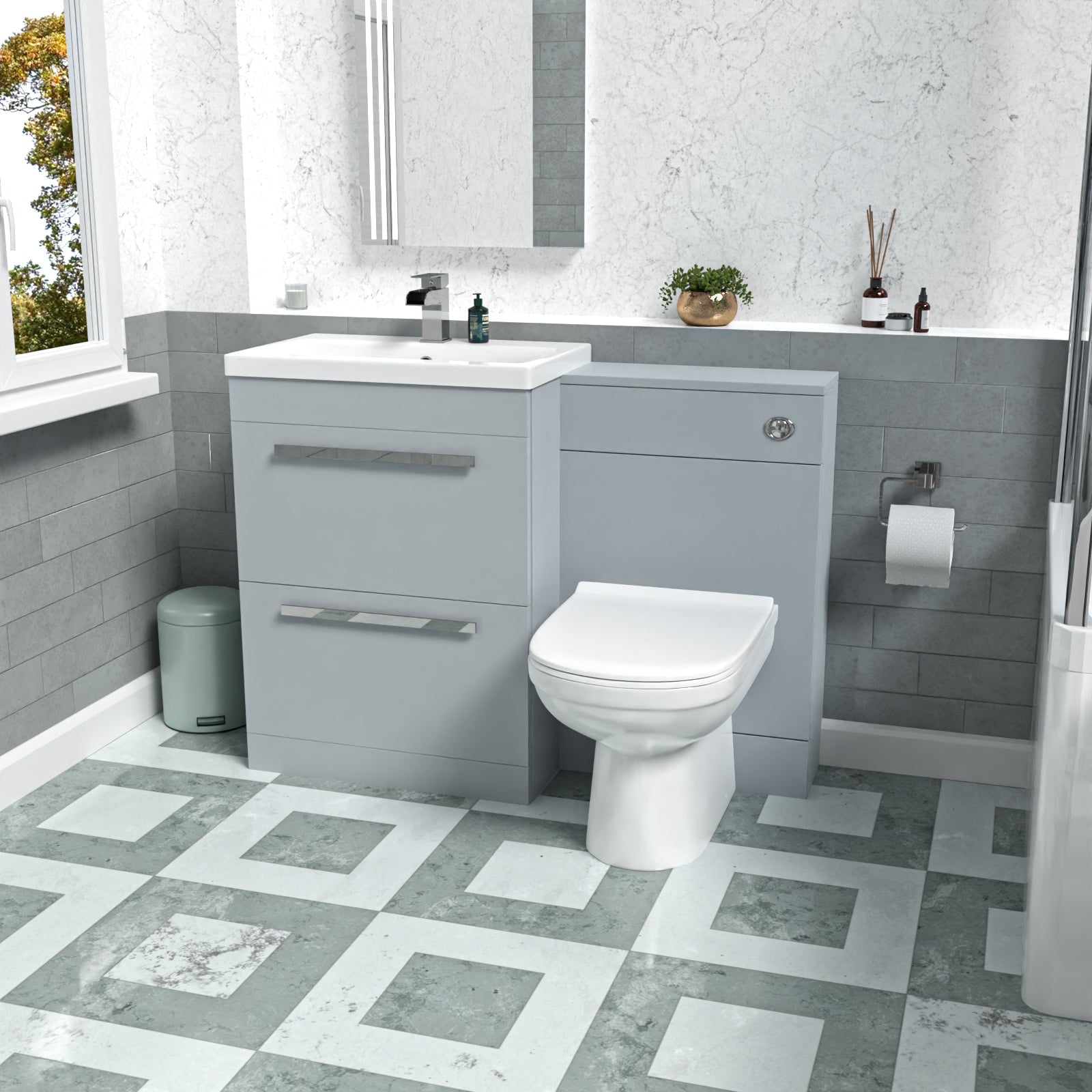 Nanuya Matte Grey 1100mm Floorstanding 2 Drawer Vanity WC Unit & BTW Toilet