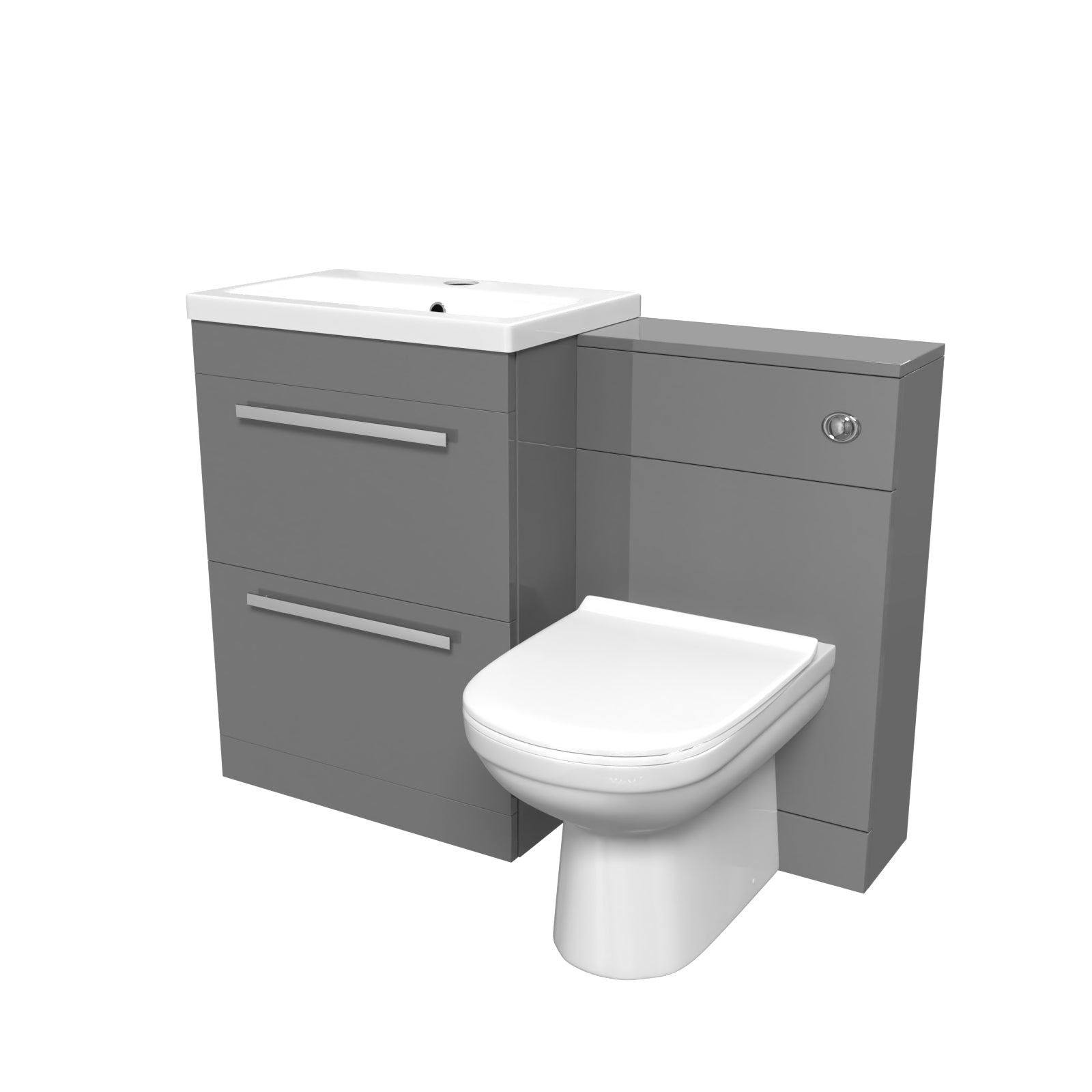 Nanuya 1100mm Grey 2 Drawer Vanity Basin Unit, WC & Curved BTW Toilet
