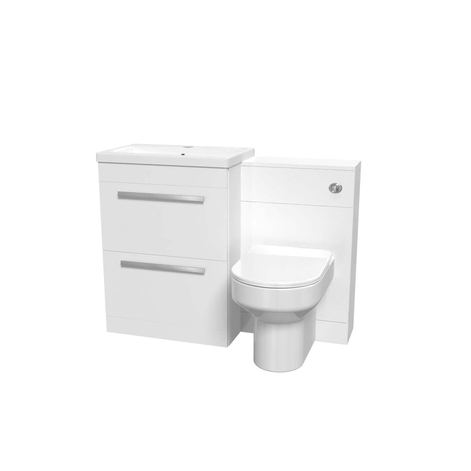 Nanuya 1100mm White Drawers Basin Vanity, WC Unit, Back To Wall Comfort Toilet