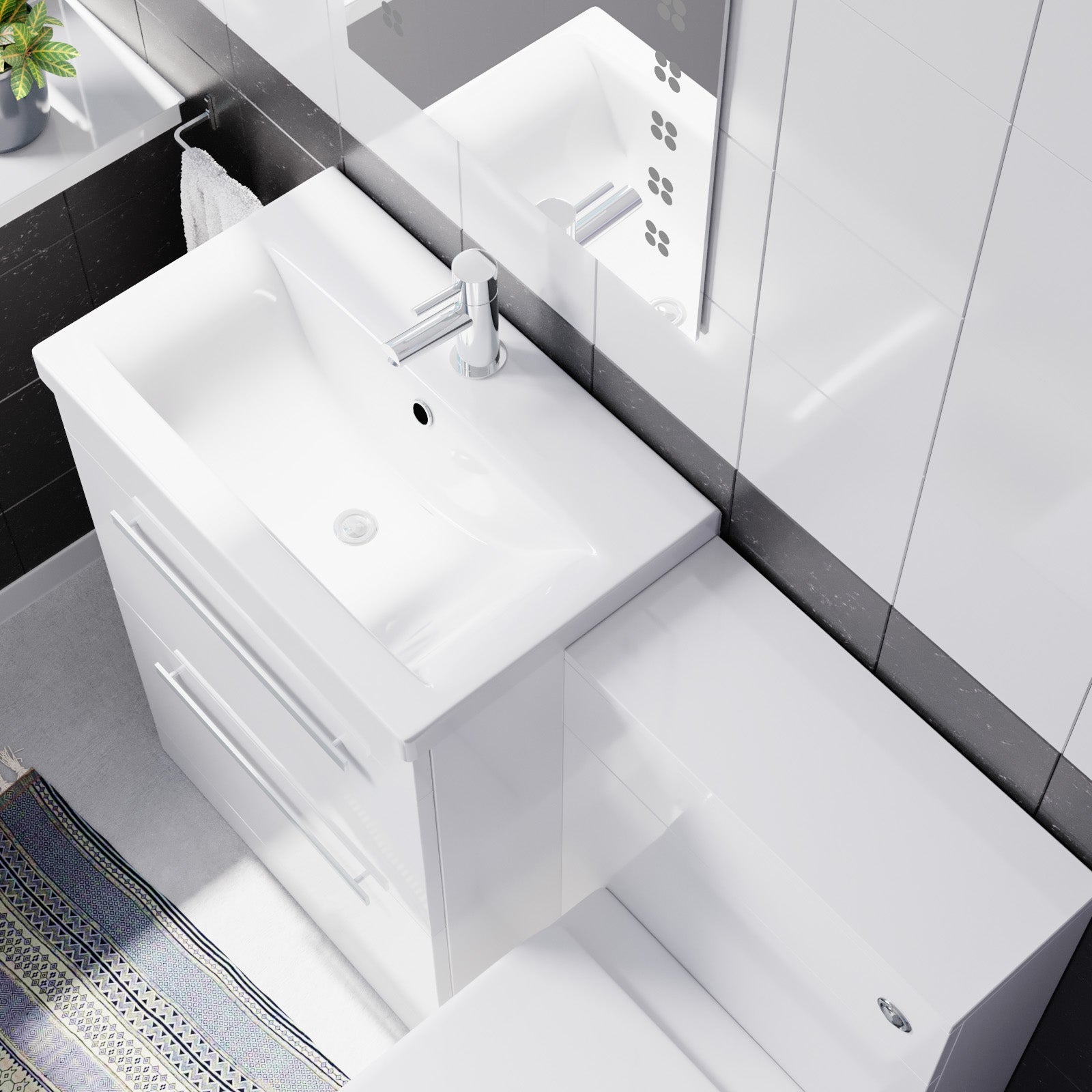 Nanuya 600mm White 2 Drawers Vanity Unit, Back To Wall Toilet