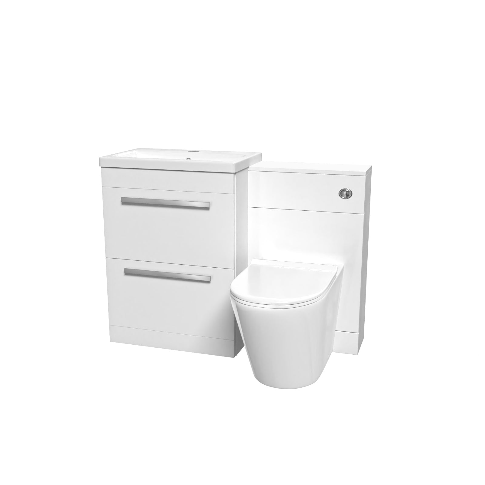 Nanuya Gloss White Vanity Unit with 2 Drawers and Back To Wall Toilet
