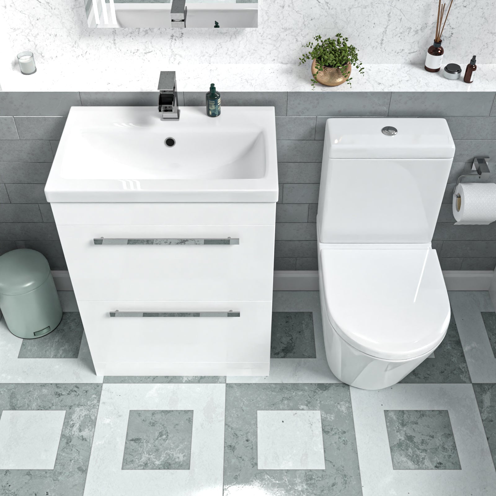 Nanuya 600mm Floorstanding 2 Drawer Vanity Basin Unit & Round Close Coupled Toilet White