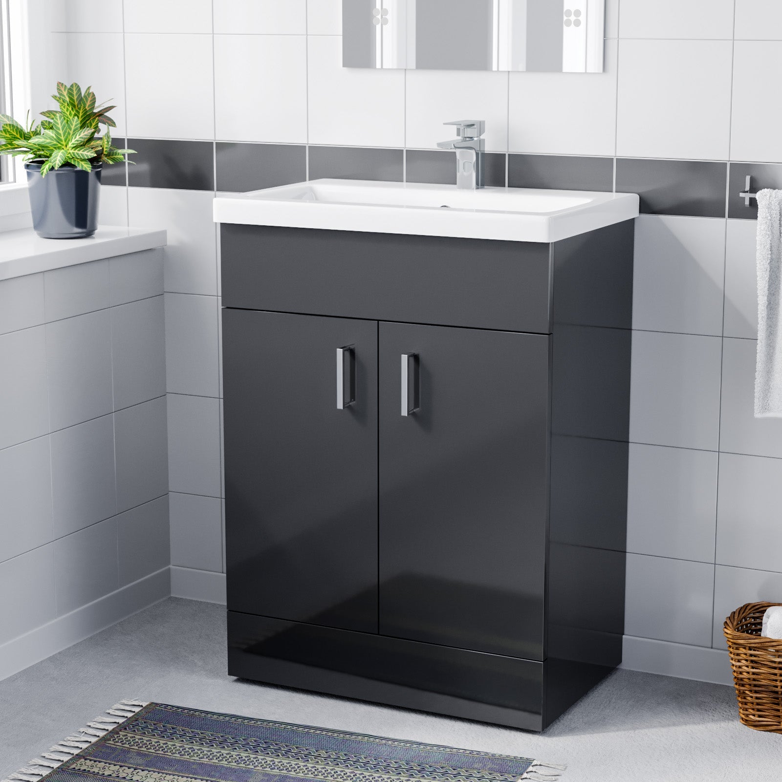 Nanuya 600mm Floorstanding Basin Vanity Unit Cabinet Bathroom Anthracite