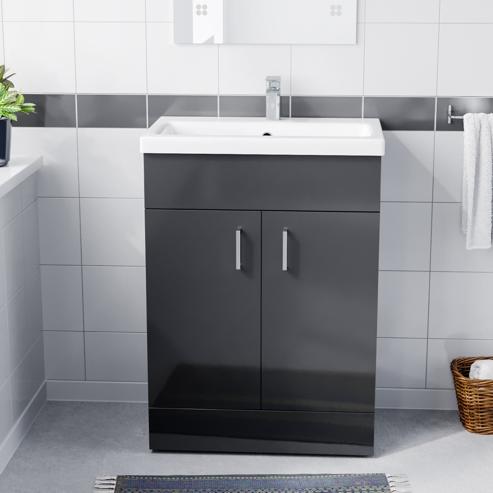Nanuya 600mm Floorstanding Basin Vanity Unit Cabinet Bathroom Anthracite