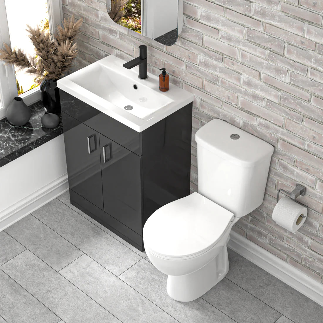 Nanuya 600mm Dark Grey Basin Vanity & White Close Coupled Toilet