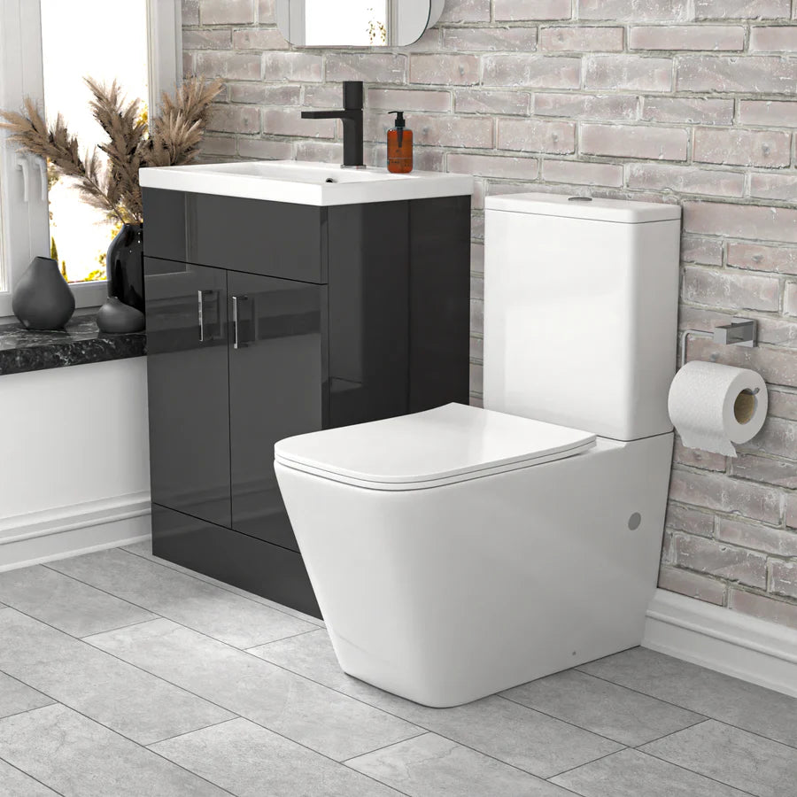 Nanuya 600mm Dark Grey Basin Vanity & Rimless Square Close Coupled Toilet