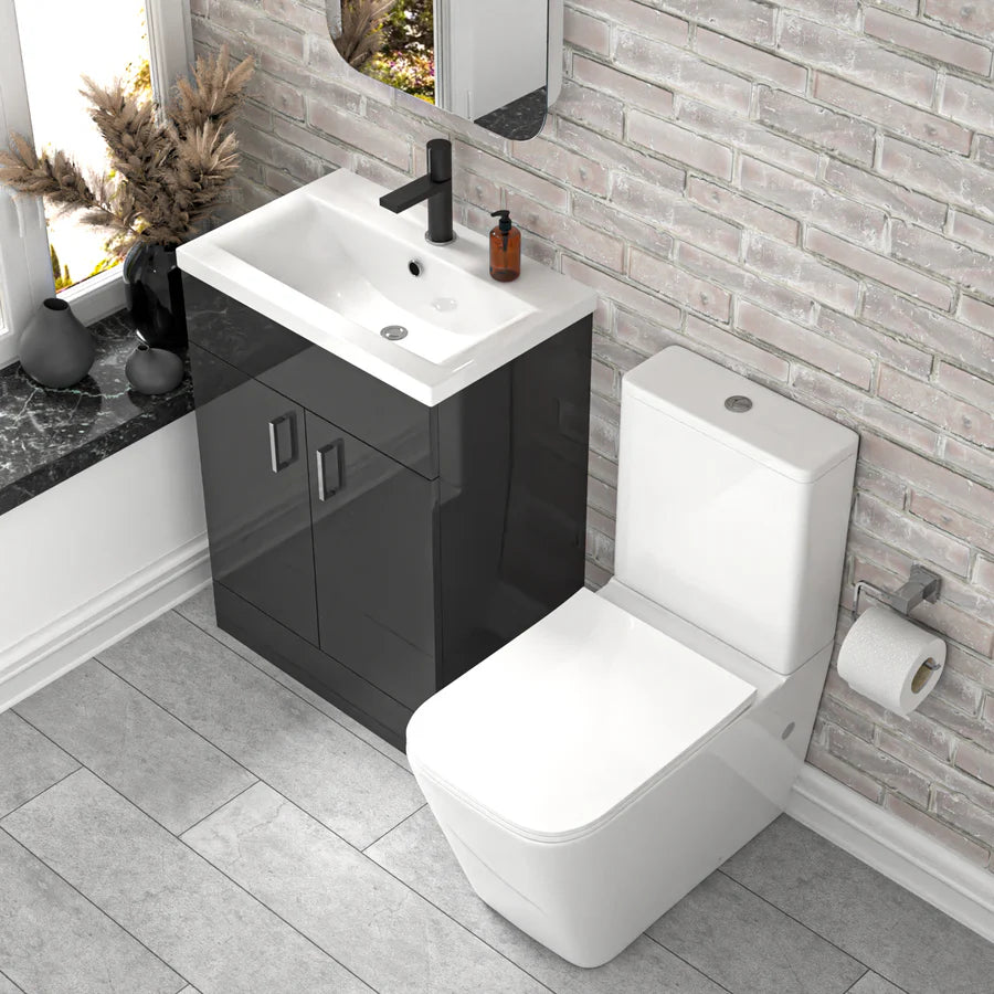 Nanuya 600mm Dark Grey Basin Vanity & Rimless Square Close Coupled Toilet