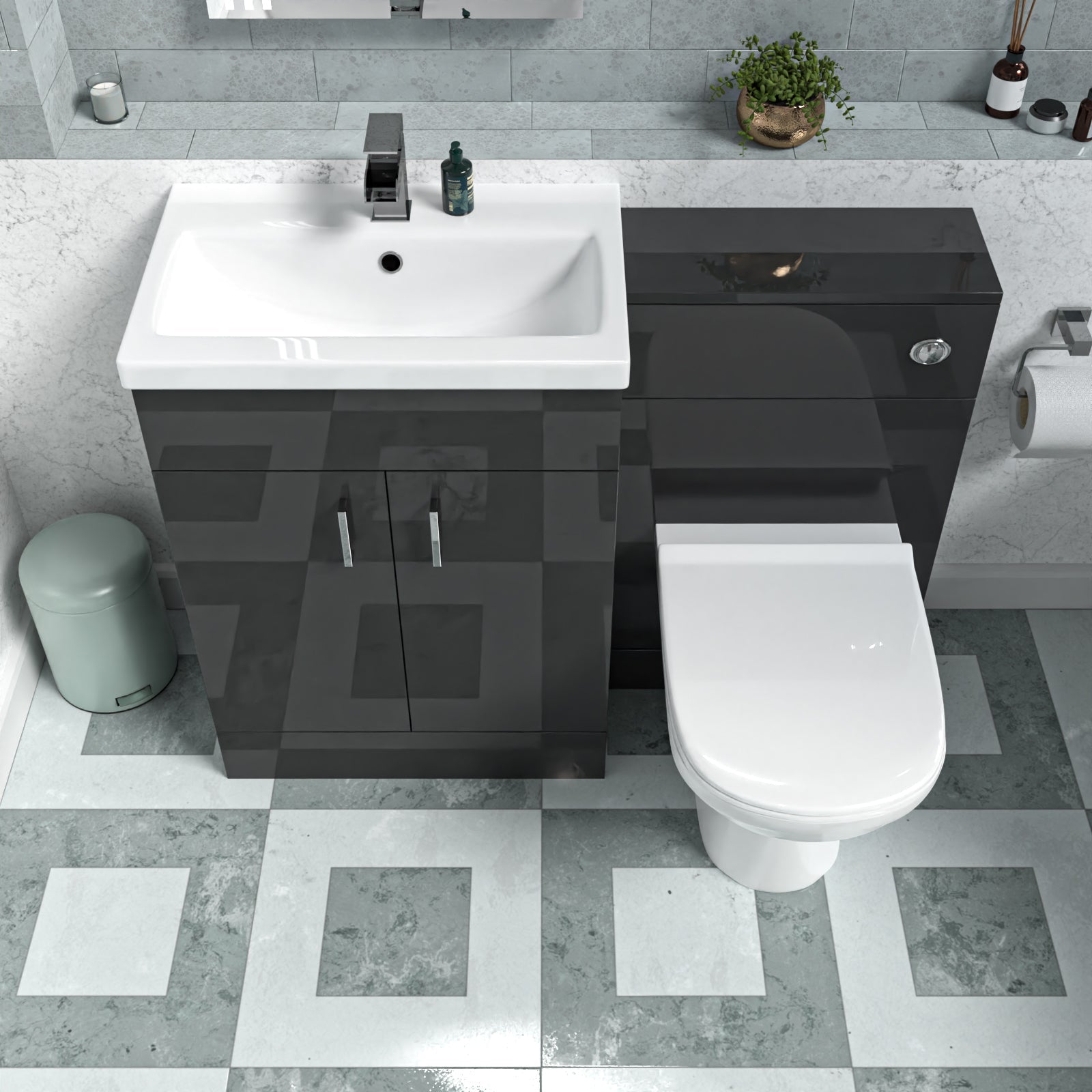 Nanuya Dark Grey 1100mm Basin Vanity & WC Unit & Back to Wall Toilet Flat Pack