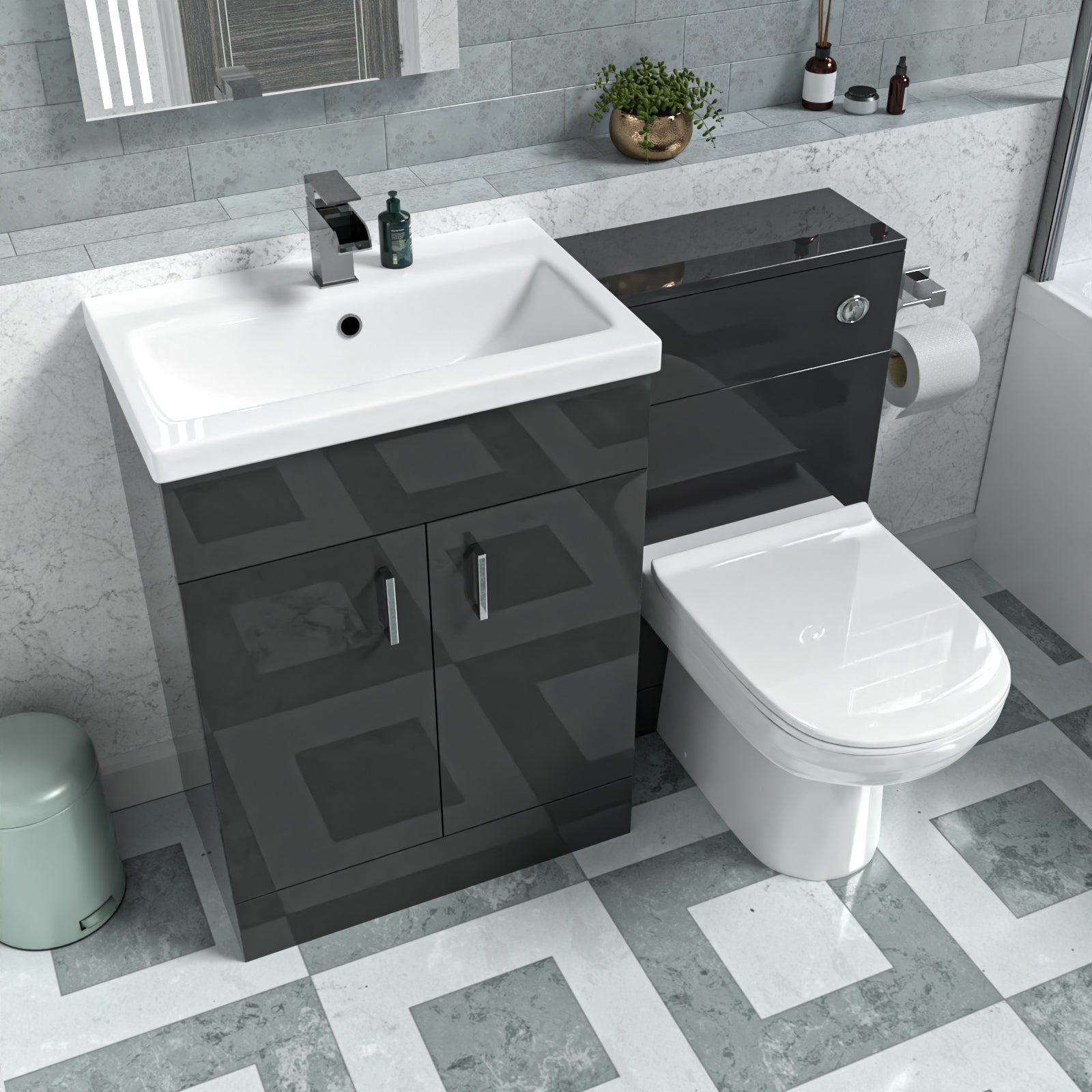 Nanuya Dark Grey 1100mm Basin Vanity & WC Unit & Back to Wall Toilet Flat Pack