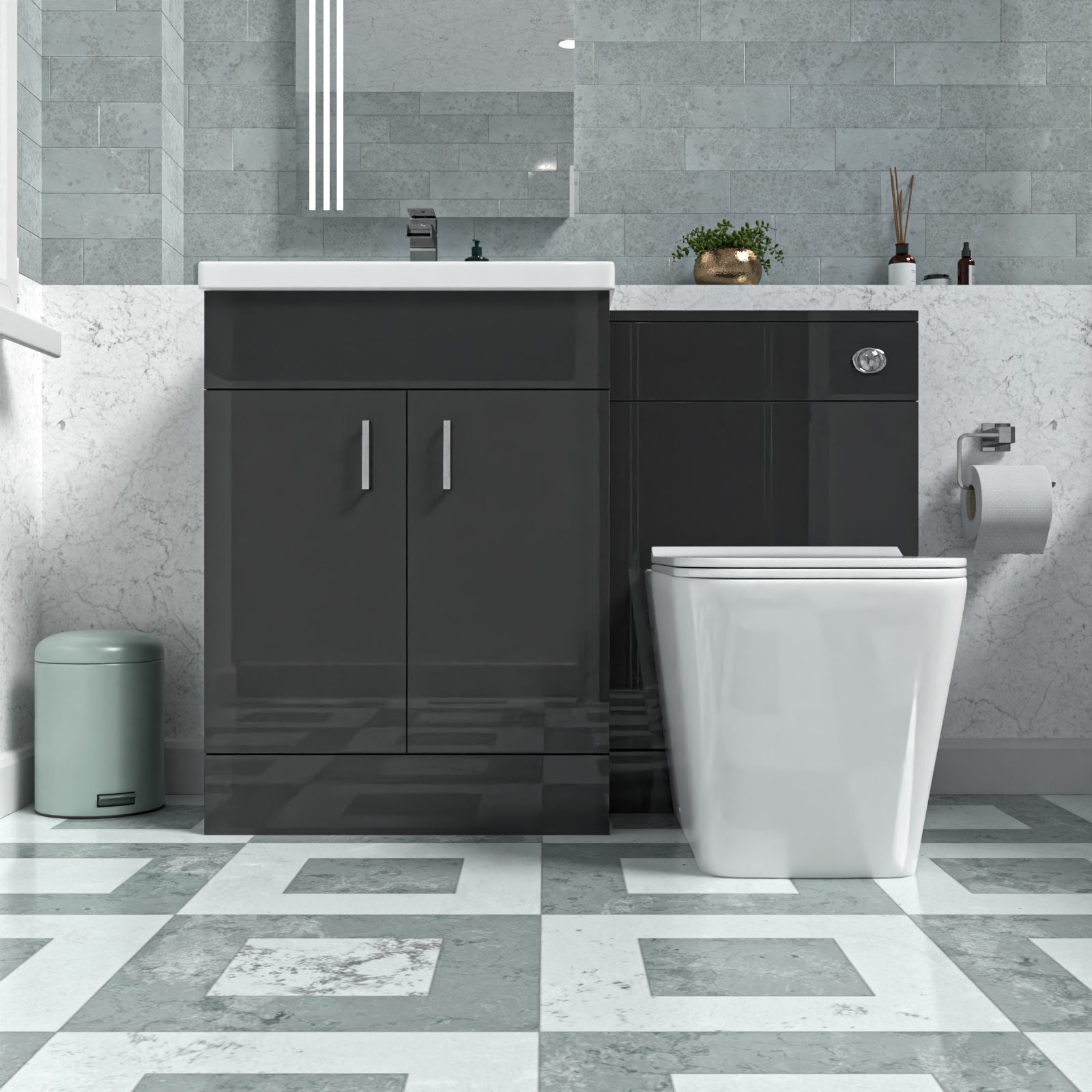 Nanuya Dark Grey 600mm Freestanding Vanity WC Unit & Rimless BTW Toilet Flat Pack