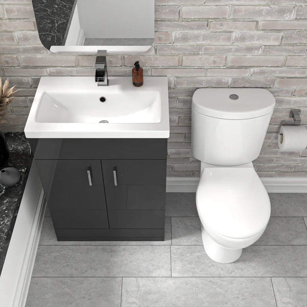 Nanuya Dark Grey 600 mm Flat Pack Basin Vanity Unit & Toilet