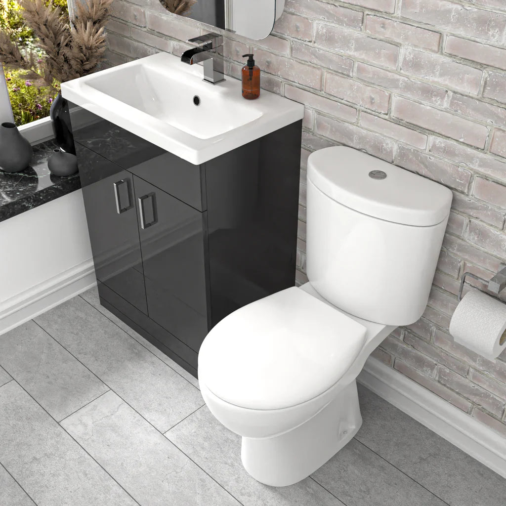 Nanuya Dark Grey 600 mm Flat Pack Basin Vanity Unit & Toilet