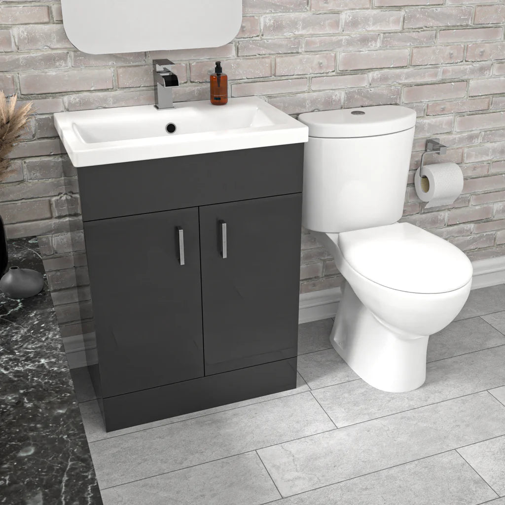 Nanuya Dark Grey 600 mm Flat Pack Basin Vanity Unit & Toilet