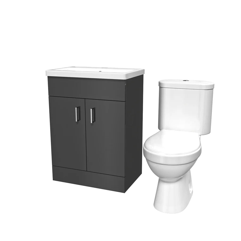 Nanuya Dark Grey 600 mm Flat Pack Basin Vanity Unit & Toilet