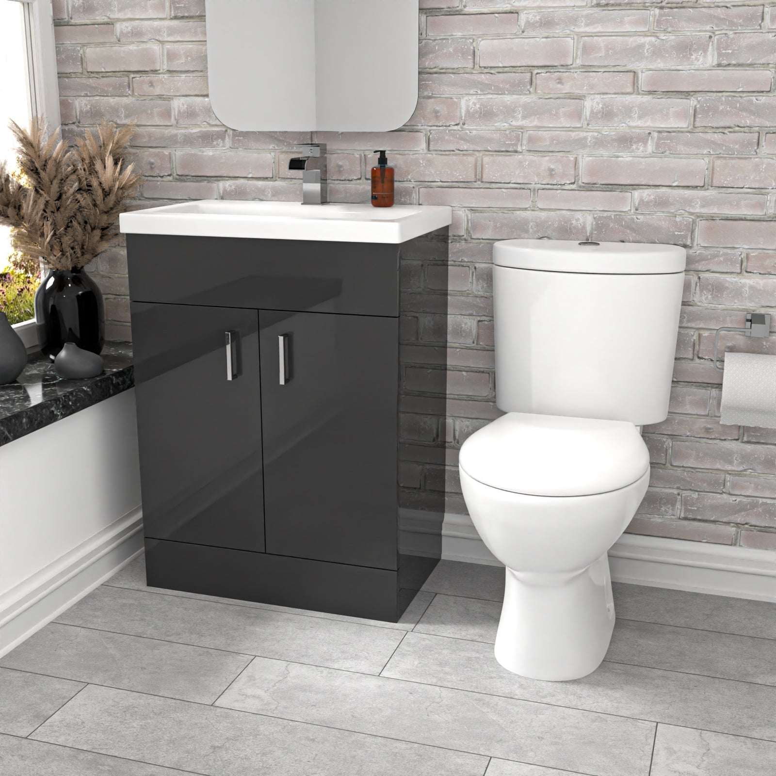 Nanuya Dark Grey 600 mm Flat Pack Basin Vanity Unit & Toilet