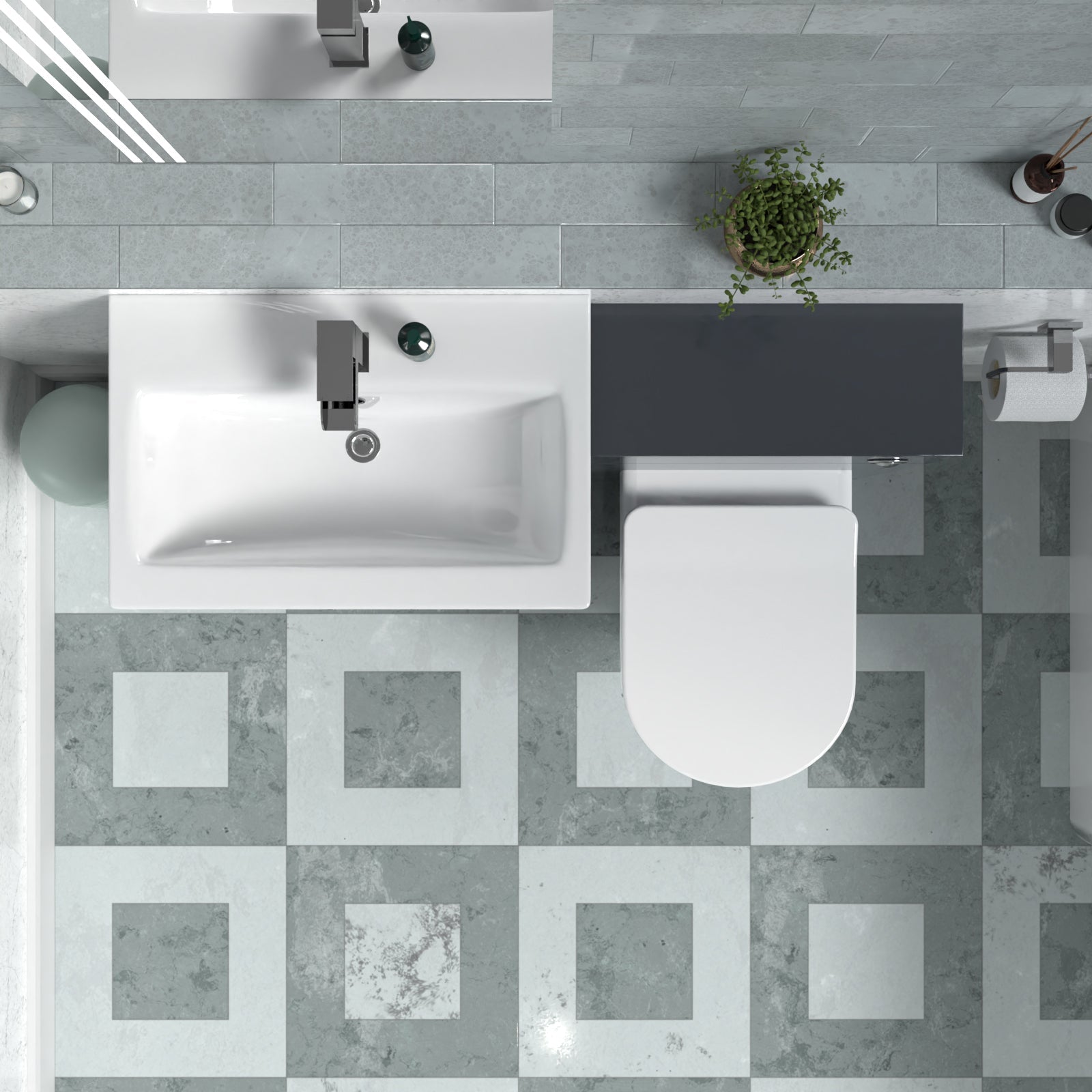 Nanuya 1100mm Dark Grey Vanity Basin Cabinet + WC Unit & Back To Wall Toilet