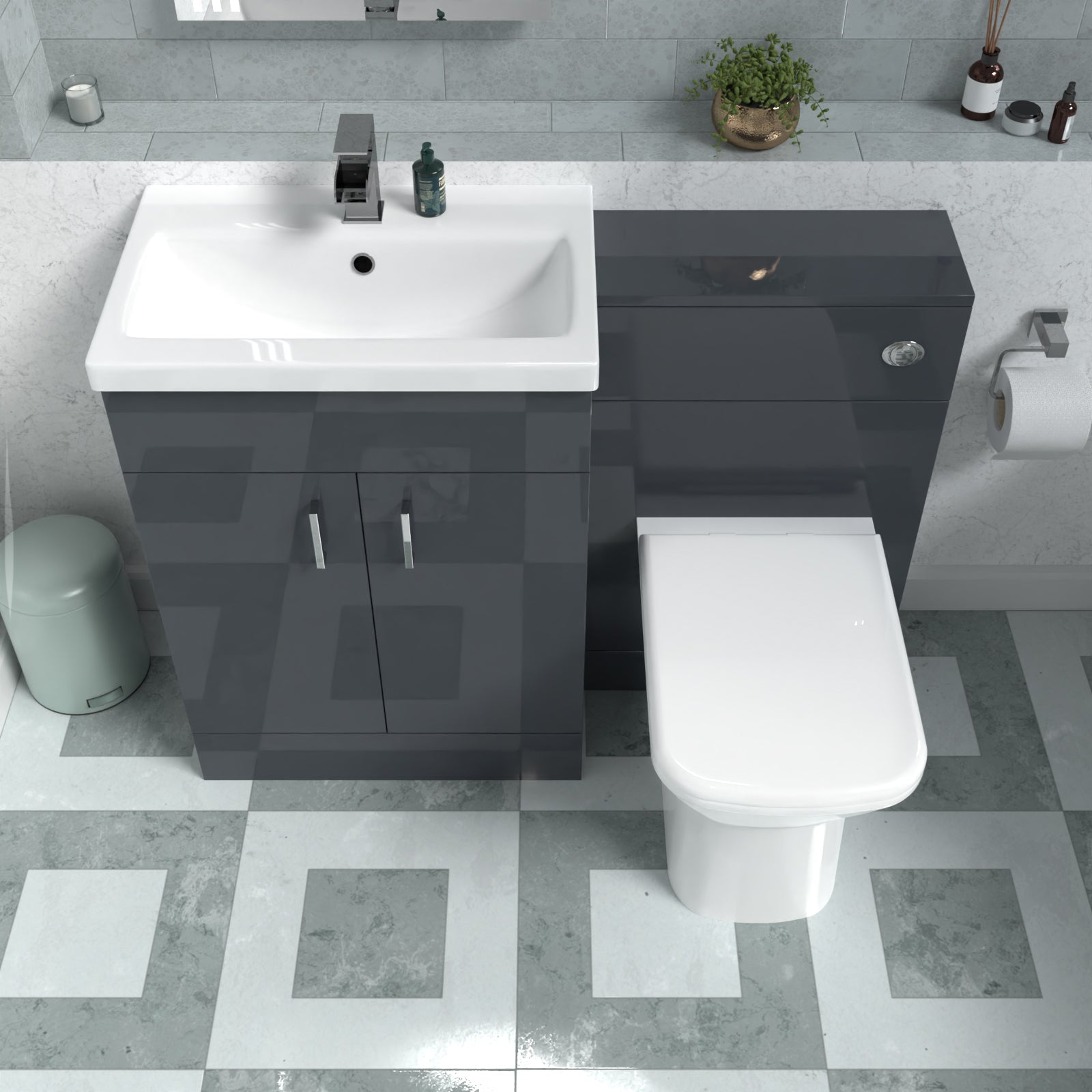 Nanuya 1100mm Freestanding Dark Grey Basin Vanity Unit & Back To Wall Toilet