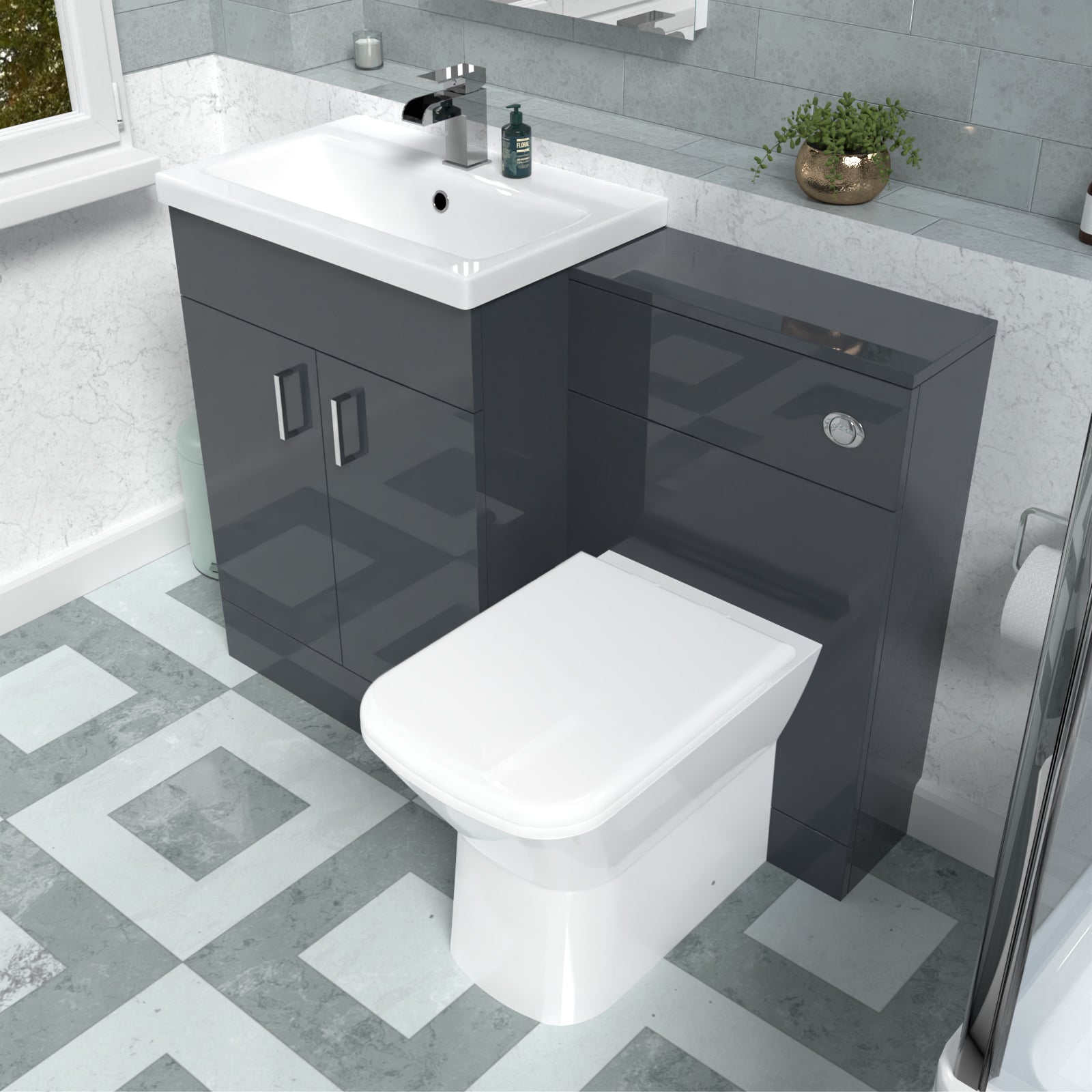 Nanuya 1100mm Freestanding Dark Grey Basin Vanity Unit & Back To Wall Toilet