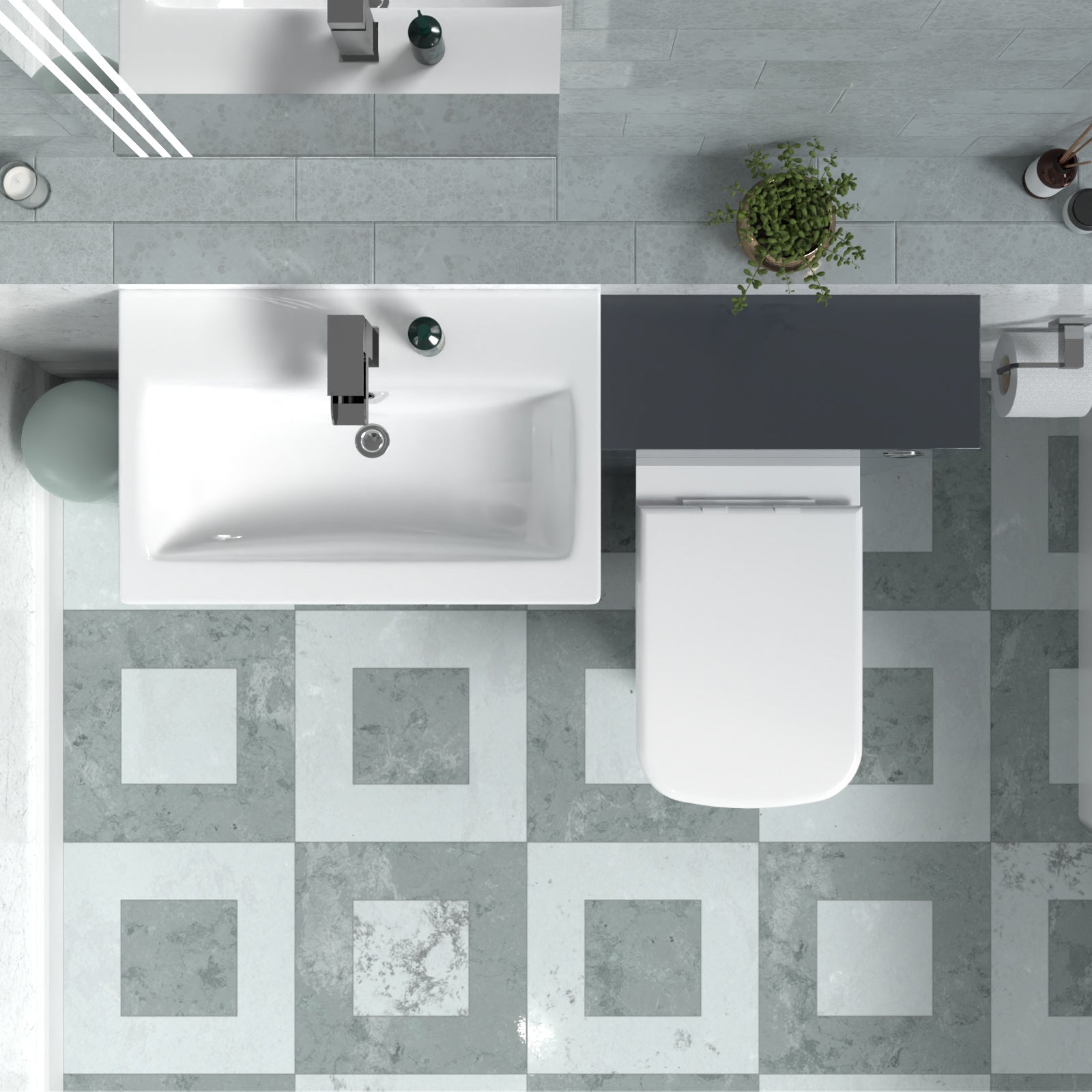 Nanuya 1100mm Freestanding Dark Grey Basin Vanity Unit & Back To Wall Toilet