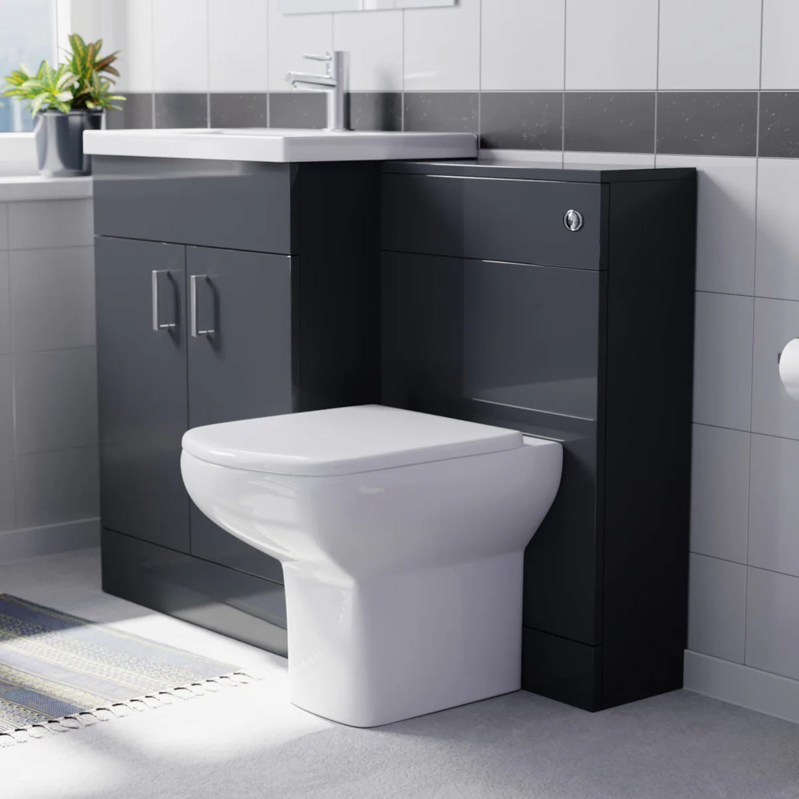 Nanuya 1100mm Dark Grey Freestanding Vanity, WC Unit & Rimless BTW Toilet