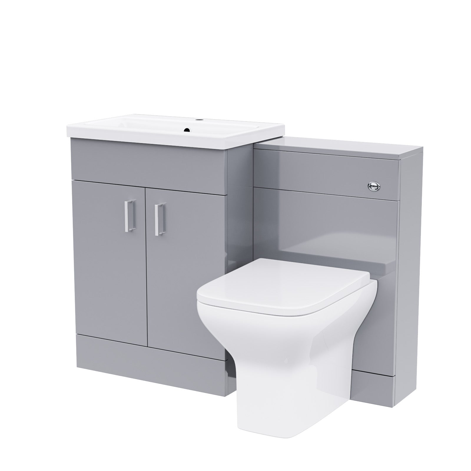 Nanuya 1100mm Light Grey Basin Vanity Cabinet, WC Unit & Square Back To Wall Toilet