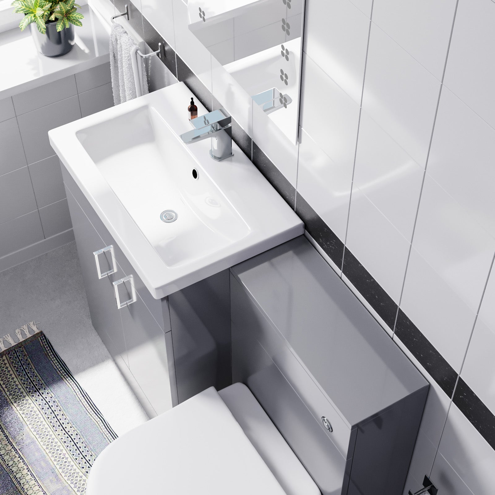 Nanuya 1100mm Light Grey Basin Vanity Cabinet, WC Unit & Round Back To Wall Toilet