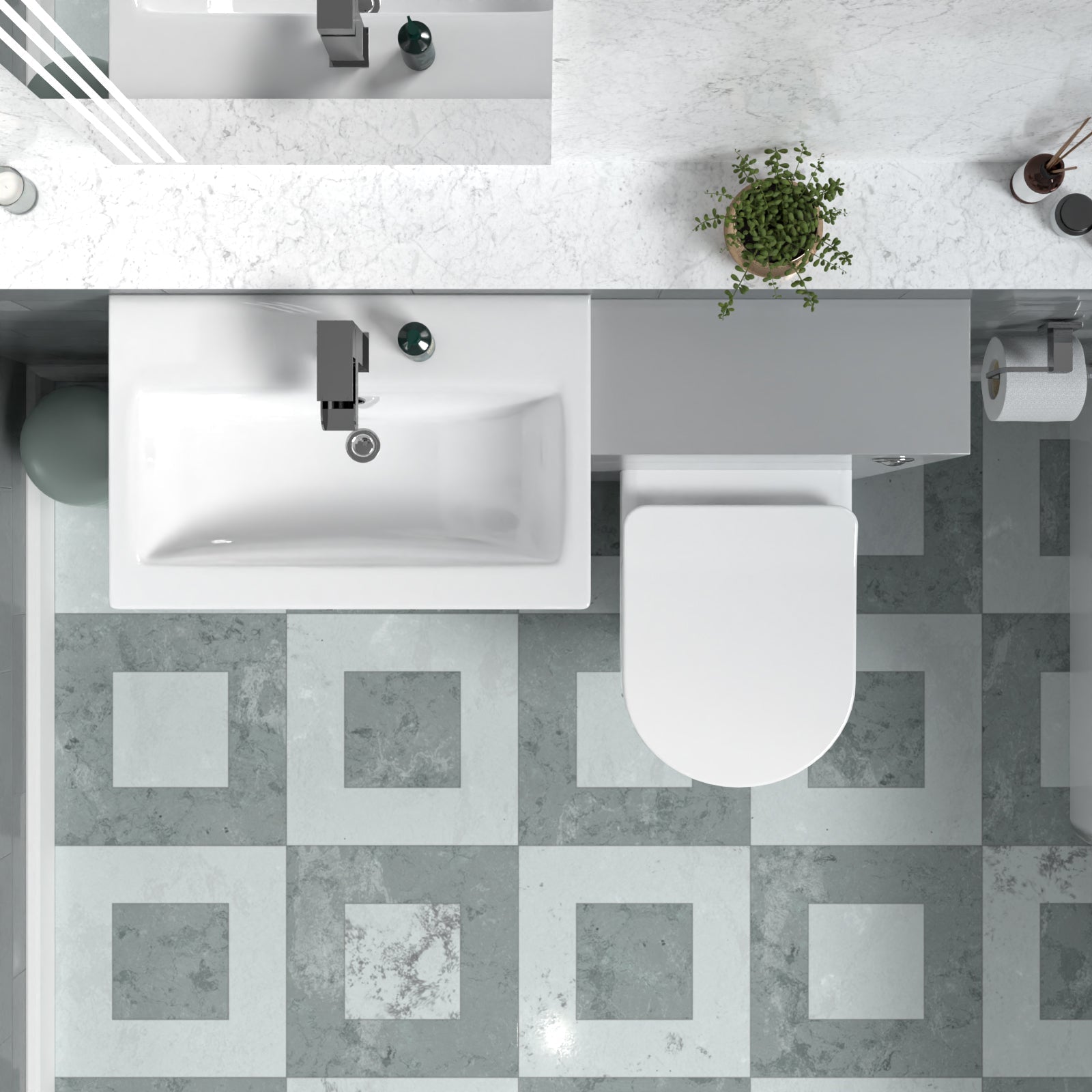 Nanuya 1100mm Light Grey Vanity Basin Cabinet, WC Unit & Back To Wall Toilet