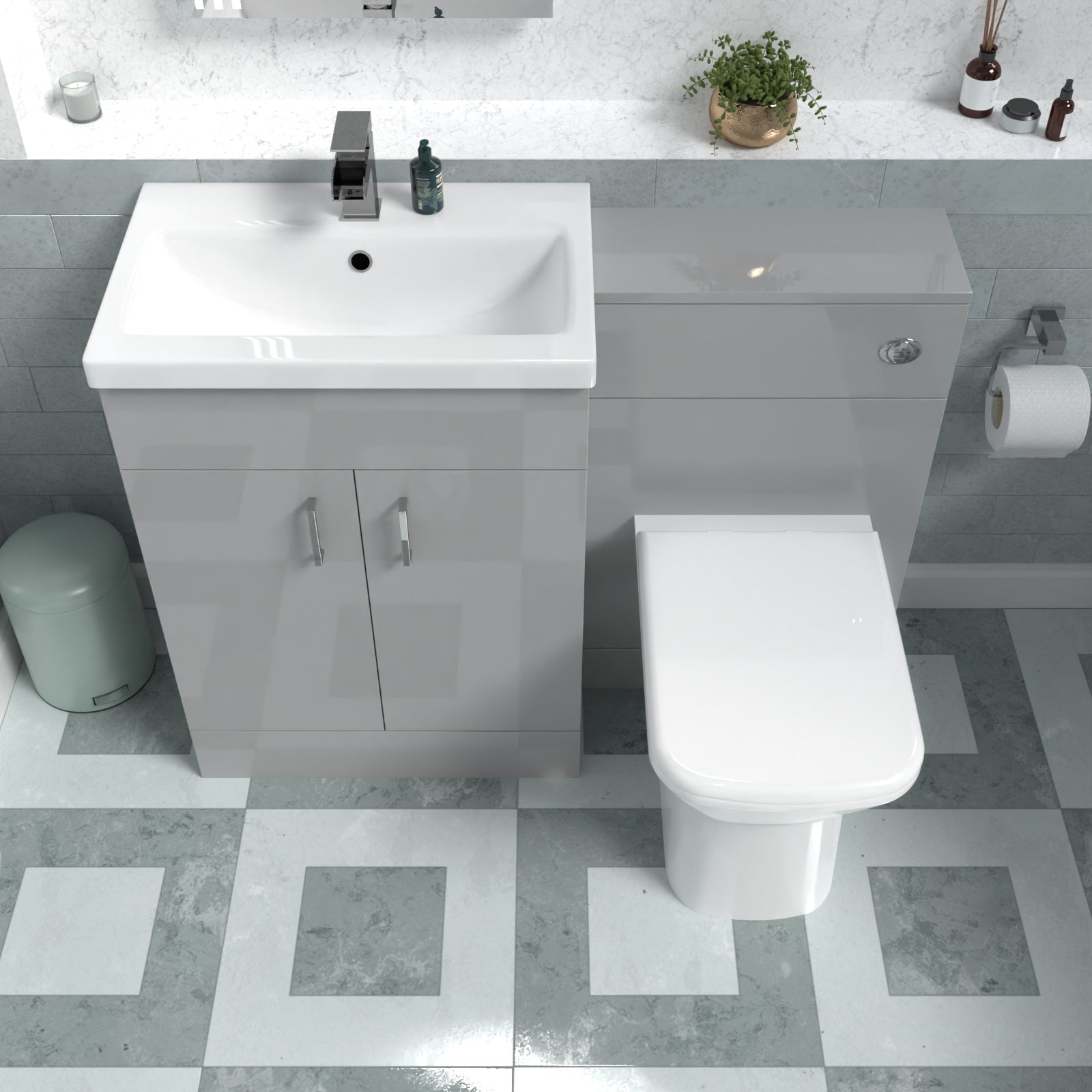 Nanuya 1100mm Light Grey Freestanding Basin Vanity Unit & Back To Wall Toilet