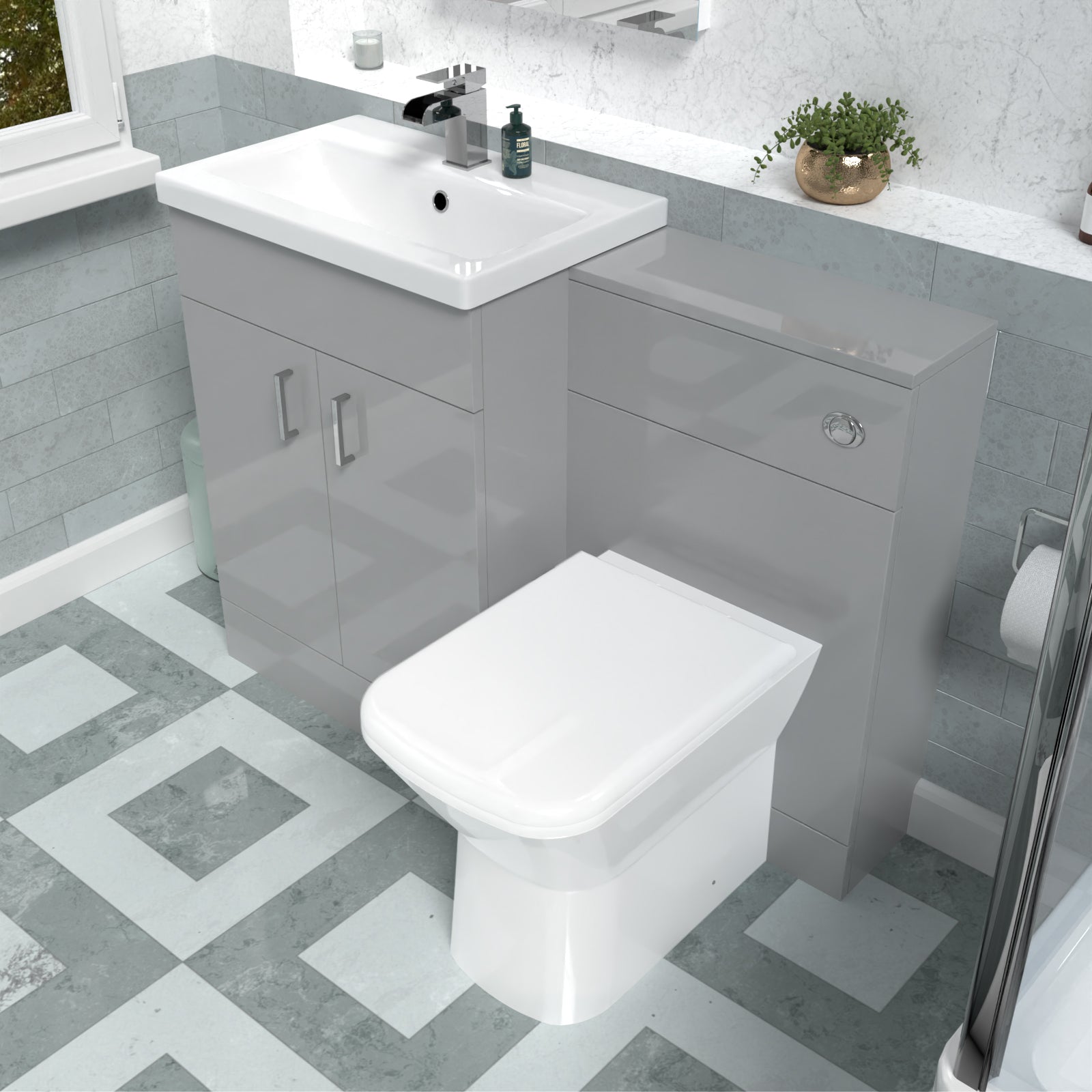 Nanuya 1100mm Light Grey Freestanding Basin Vanity Unit & Back To Wall Toilet