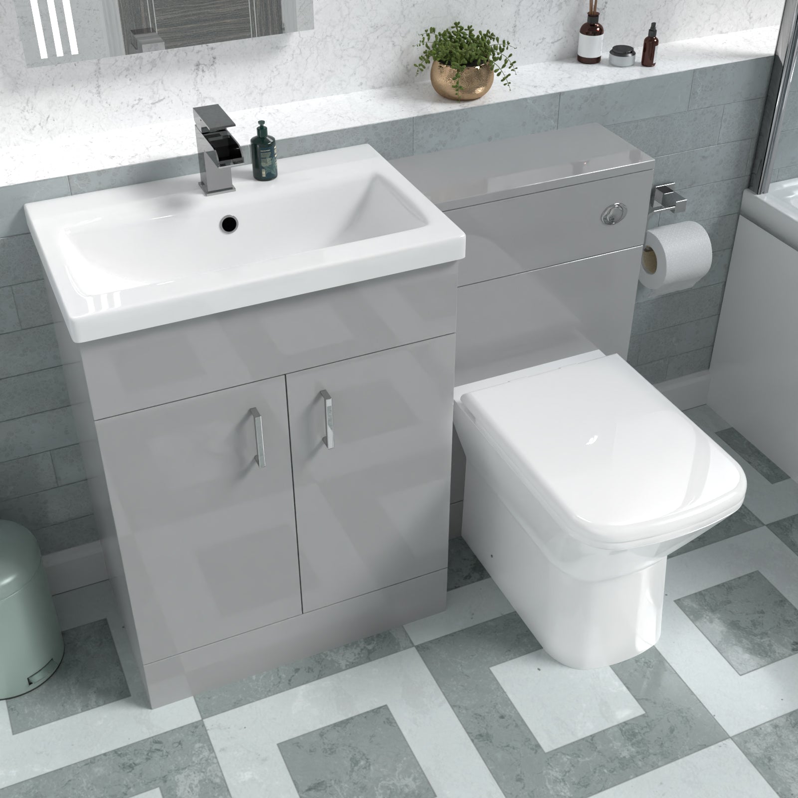 Nanuya 1100mm Light Grey Freestanding Basin Vanity Unit & Back To Wall Toilet
