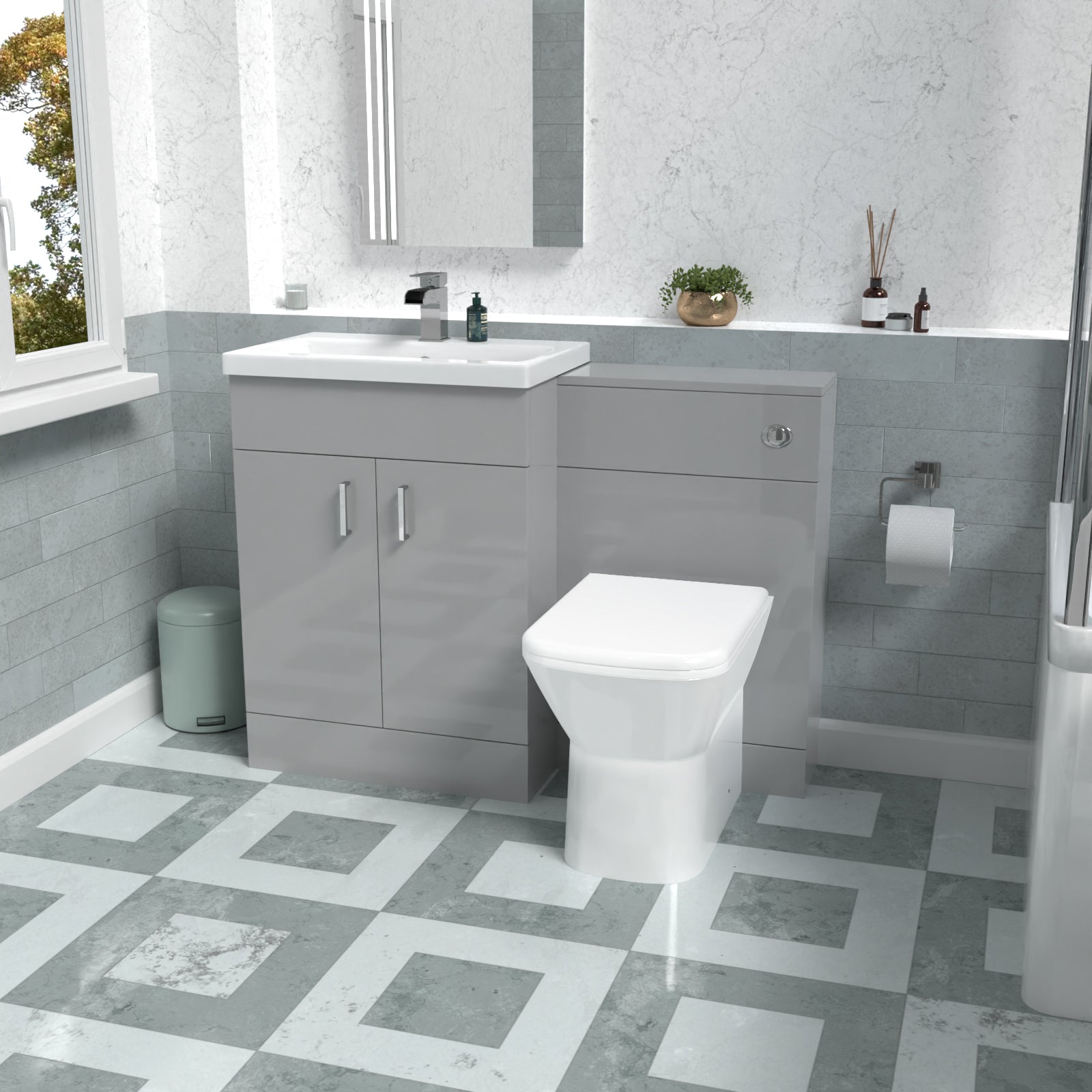 Nanuya 1100mm Light Grey Freestanding Basin Vanity Unit & Back To Wall Toilet