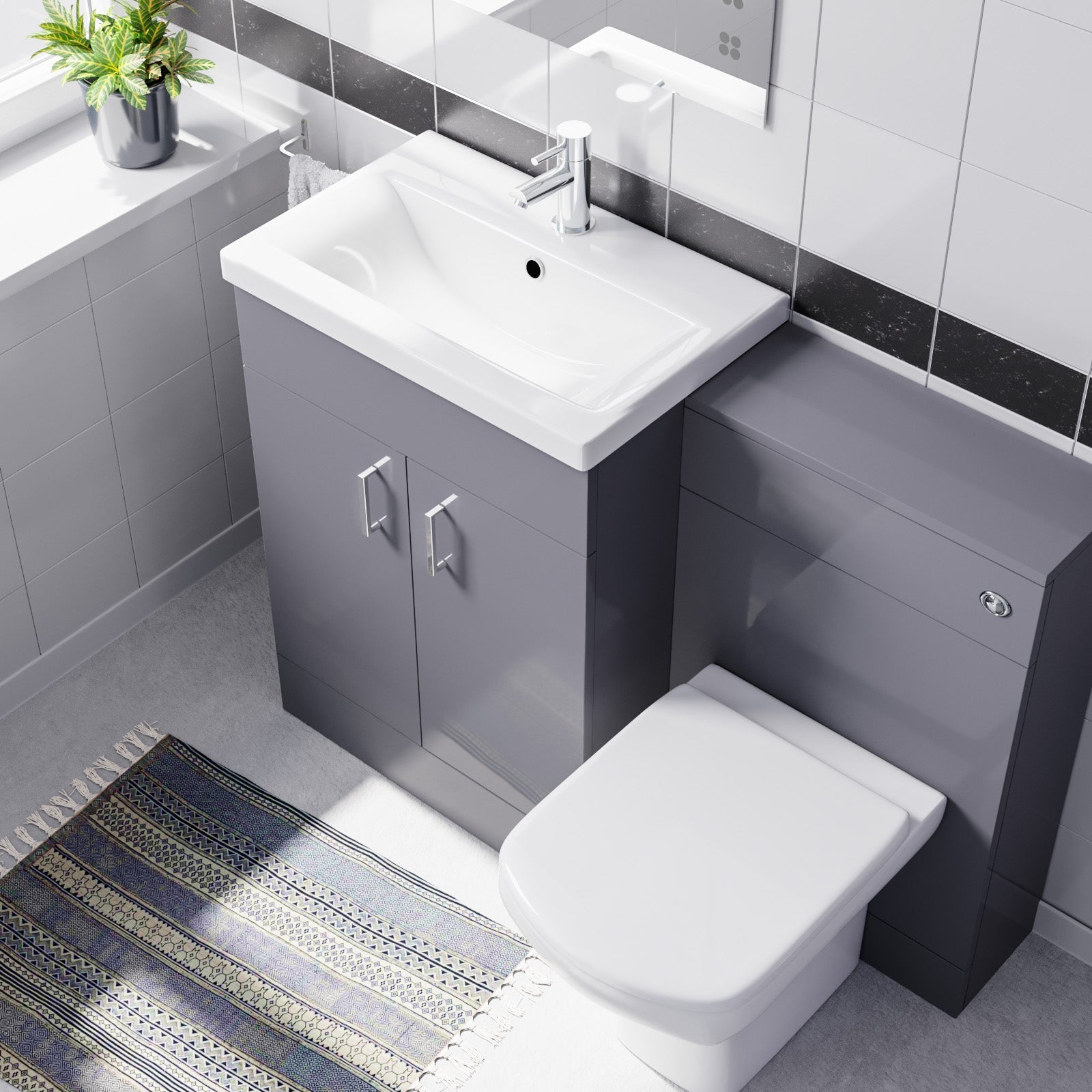 Nanuya Light Grey 1100mm Basin Doors Vanity, WC Unit & Rimless BTW Toilet