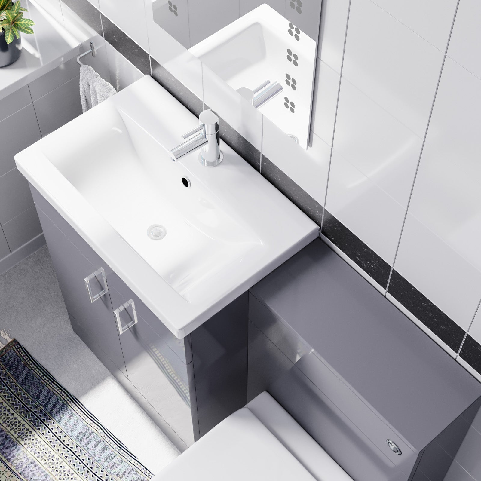 Nanuya Light Grey 1100mm Basin Doors Vanity, WC Unit & Rimless BTW Toilet