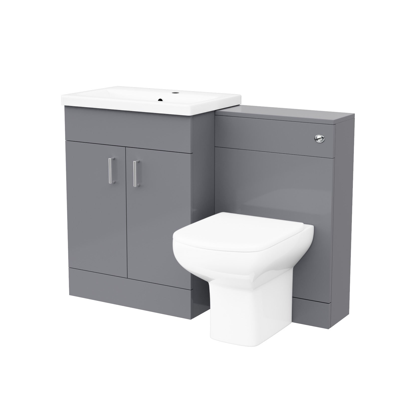 Nanuya Light Grey 1100mm Basin Doors Vanity, WC Unit & Rimless BTW Toilet