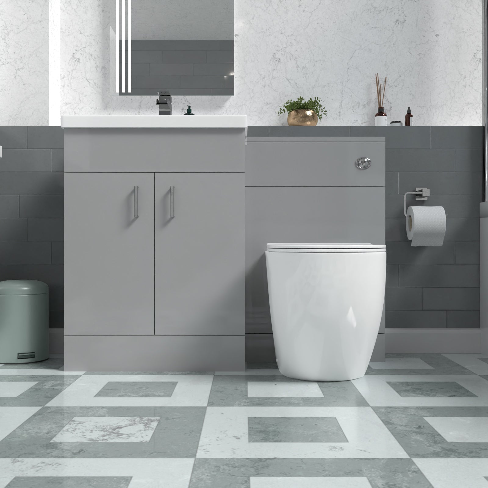 Nanuya 1100mm Light Grey Freestanding Basin Vanity & Back To Wall Toilet